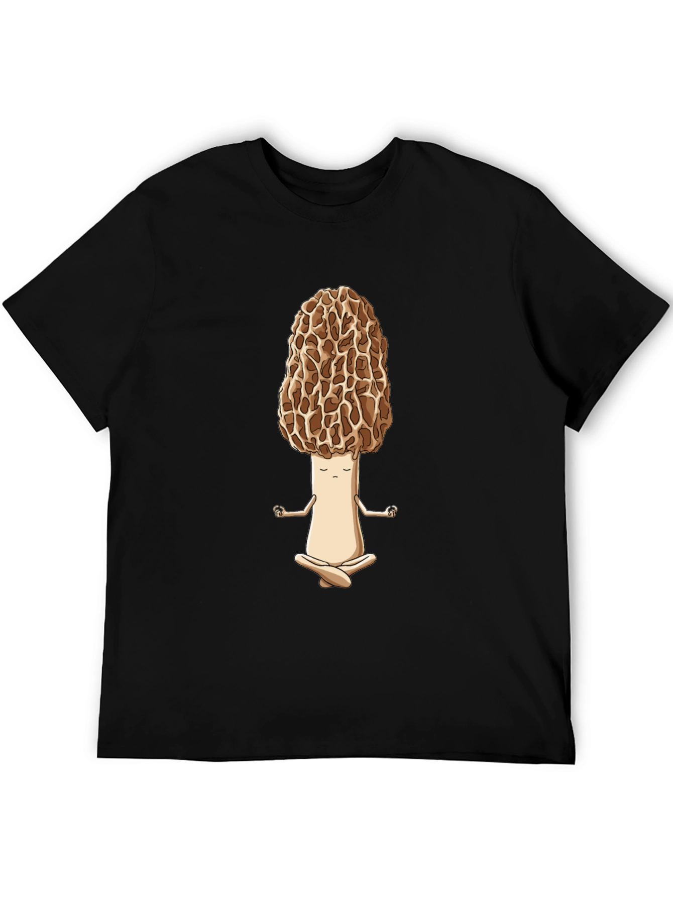 Black Zen Morel Mushroom T-Shirt - Meditating Funny Food Tee view 5