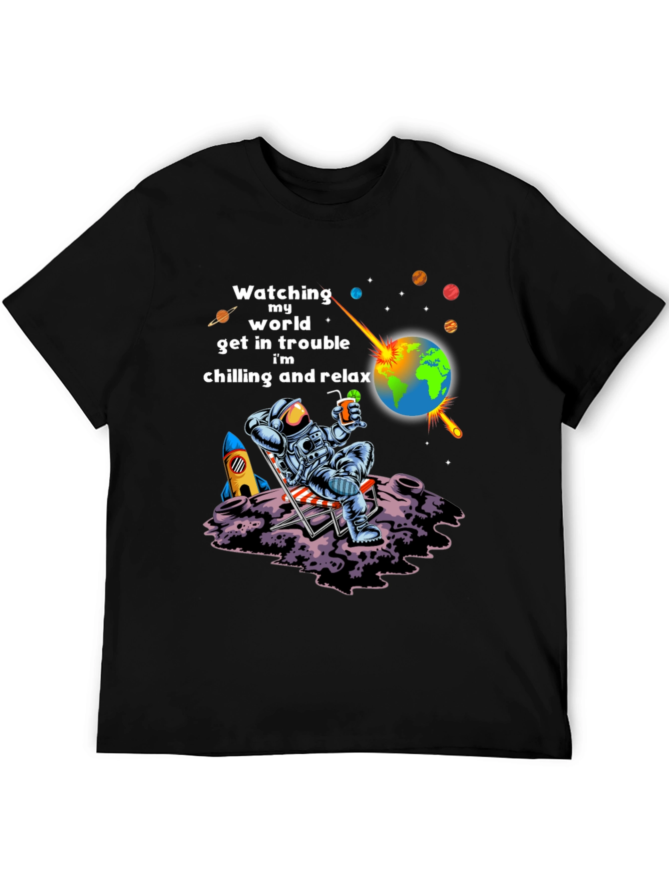 Black Astronaut Chilling T-Shirt view 5