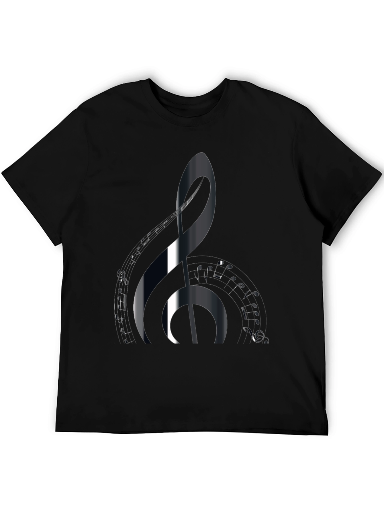 Black Music Lover's Black T-Shirt with Treble Clef Design view 5