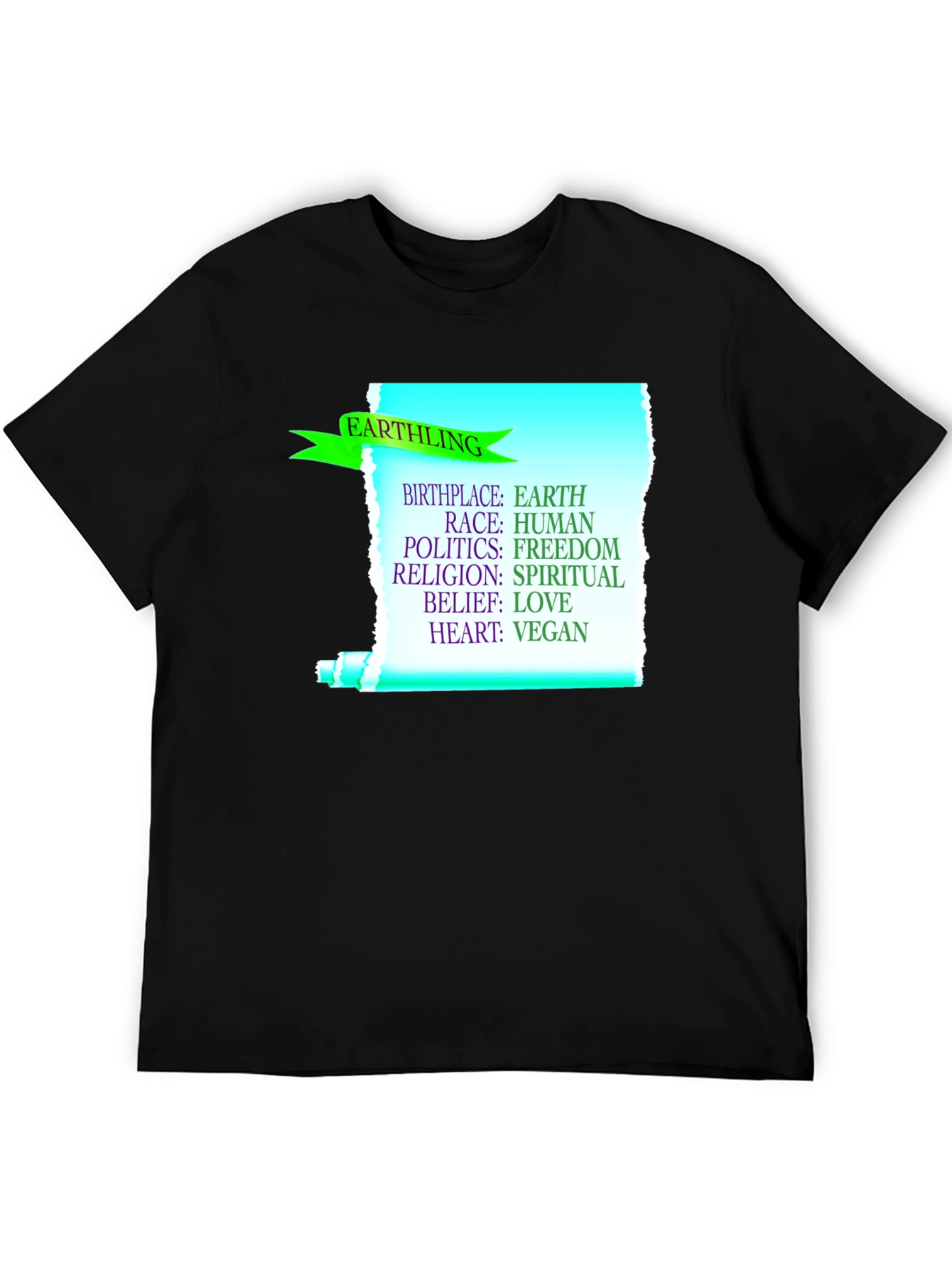 Black Earthling Vegan T-Shirt - Earth, Human, Freedom, Love view 5