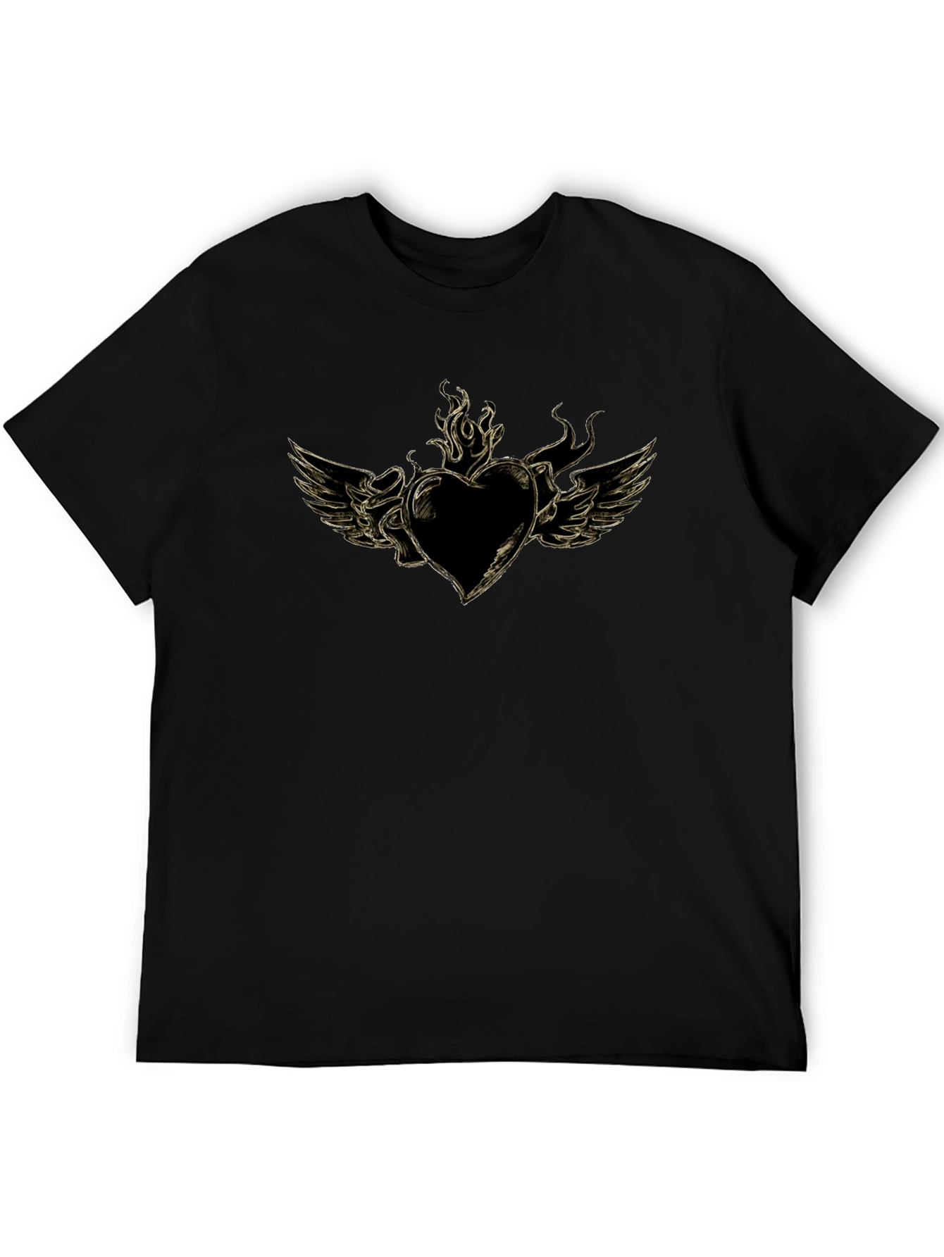 Black Men's Black T-Shirt with Heart and Wings Graphic view 5