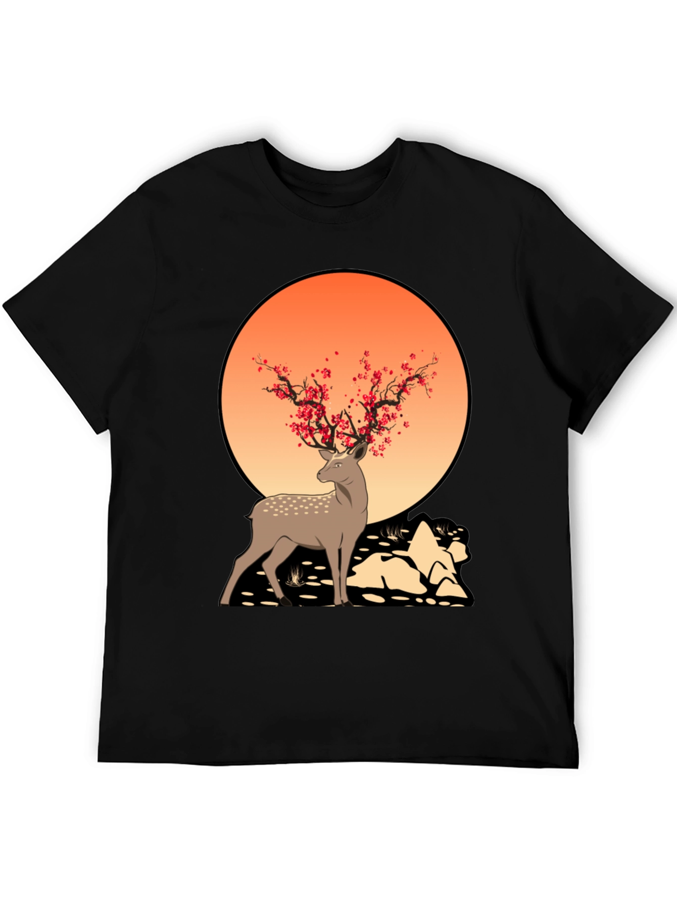 Black Nature-Inspired Deer Graphic Tee view 5