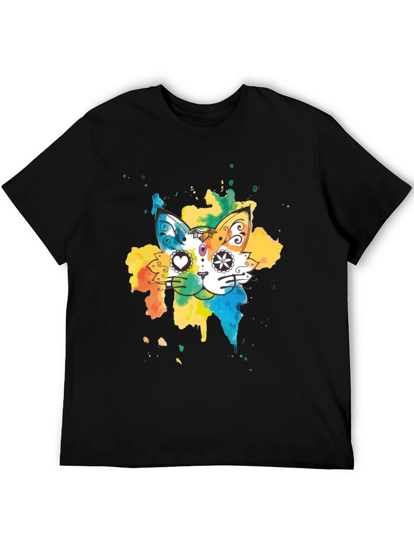 Black Colorful Cat T-Shirt - Whimsical Design Tee view 5