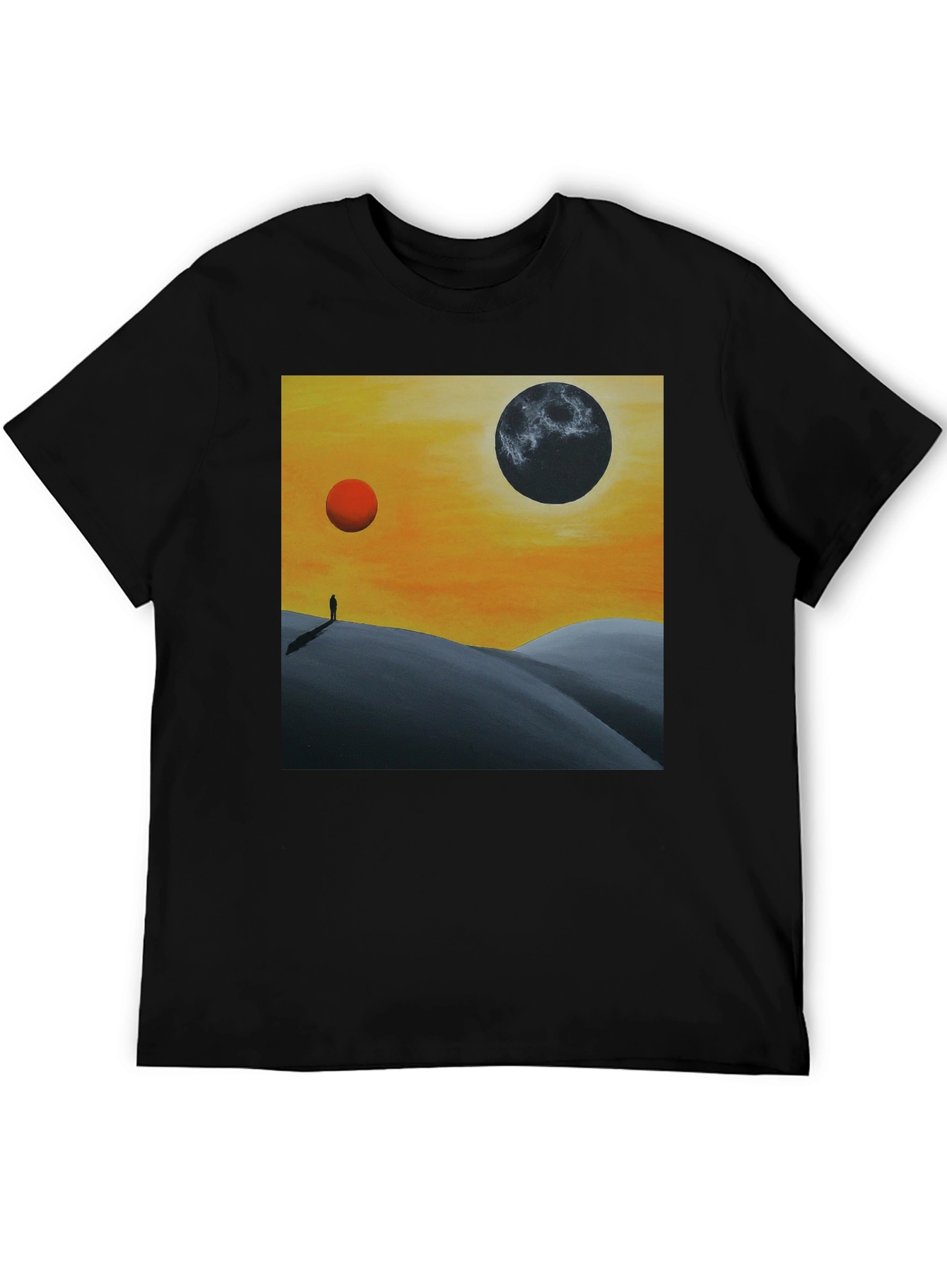 Black Surreal Planetary Landscape T-Shirt view 5