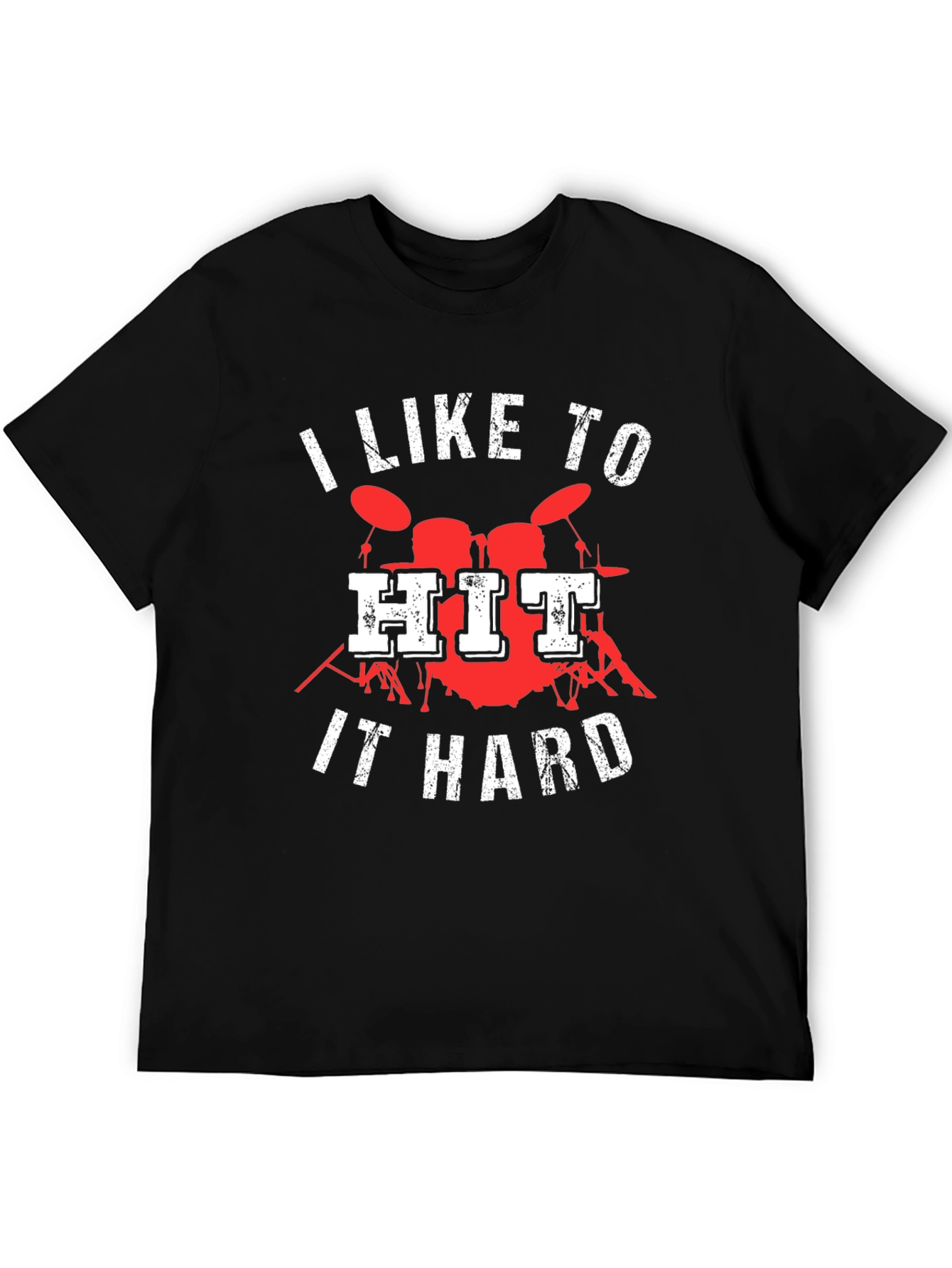 Black I Like to Hit It Hard Drummer T-Shirt view 5