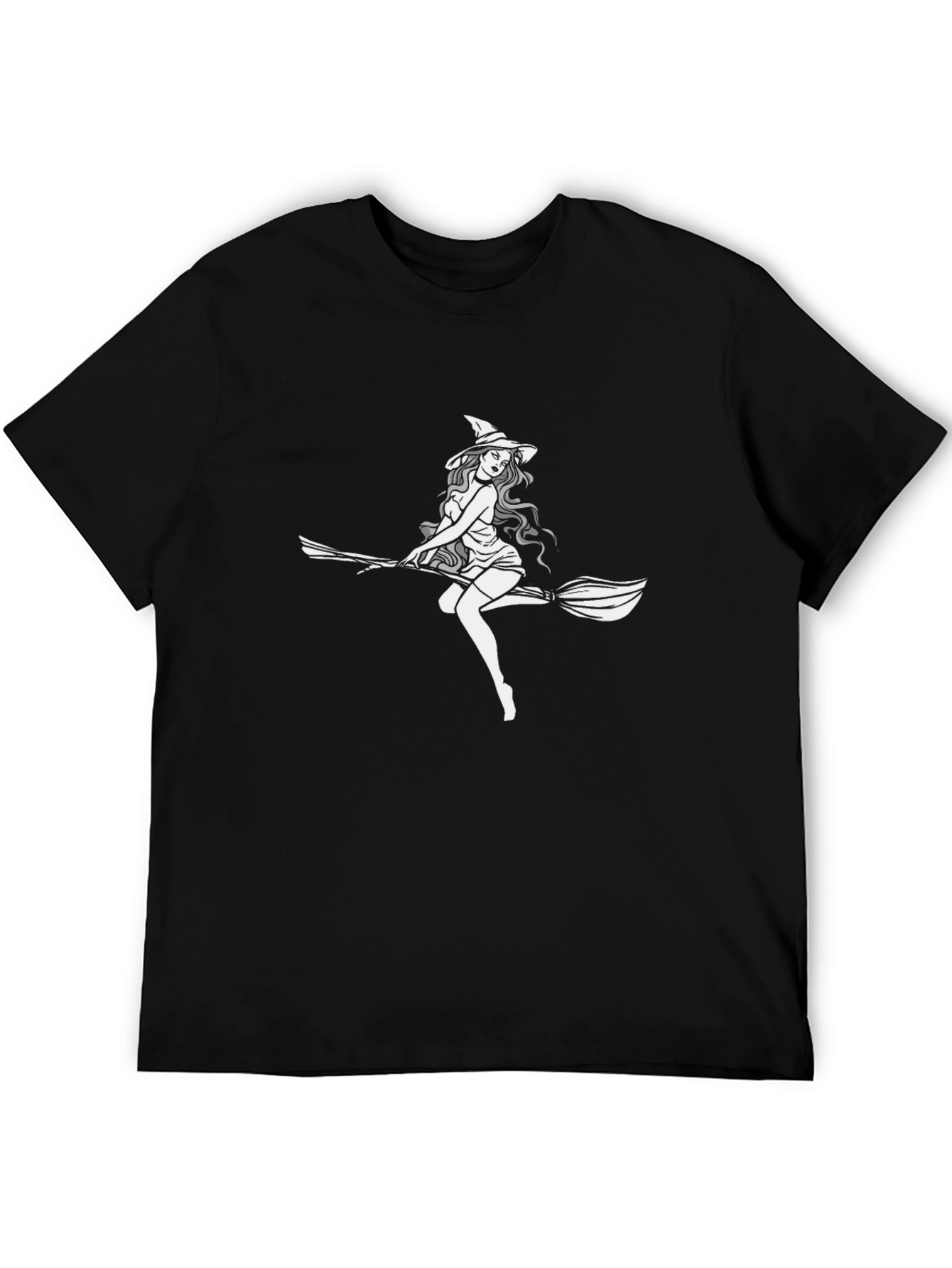 Black Witch on Broomstick Graphic Tee - Black Cotton view 5