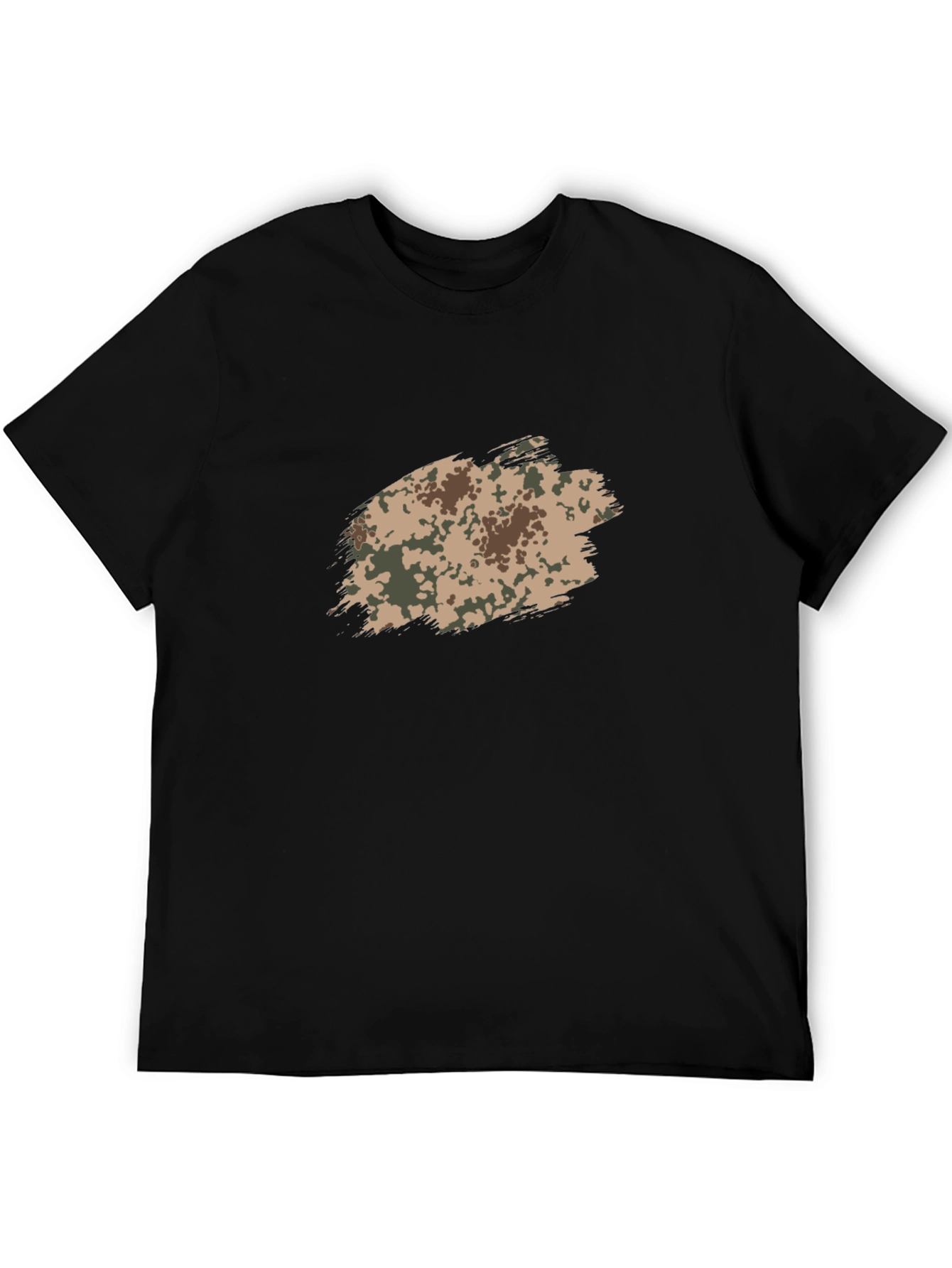 Black Men's Black T-Shirt with Camo Brushstroke Design view 5