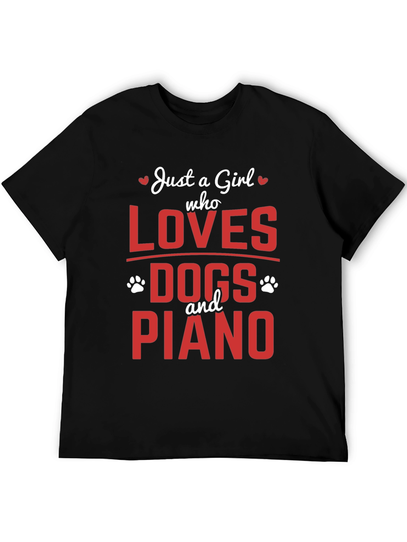 Black Girl Loves Dogs and Piano Black T-Shirt view 5