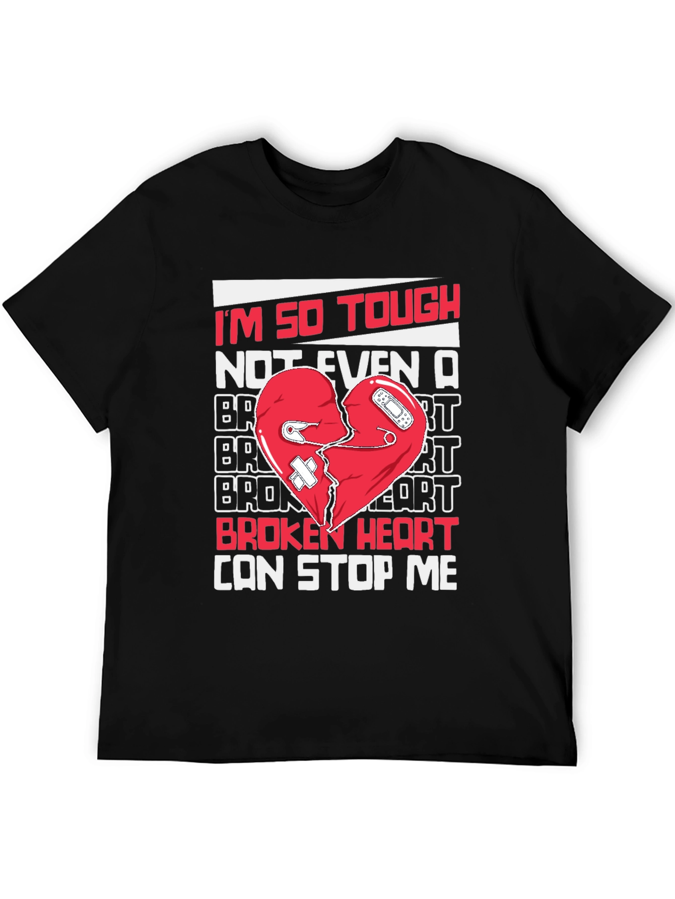 Black Tough Broken Heart T-Shirt - Humor Graphic Tee view 5