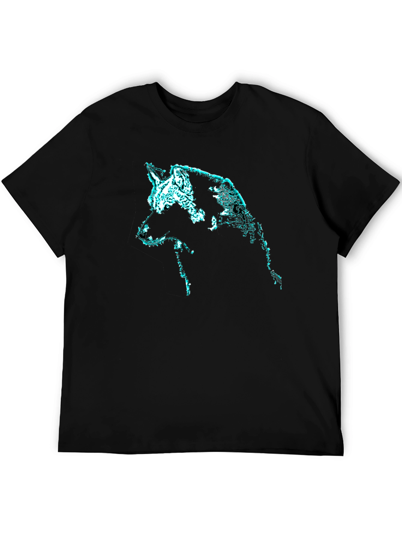 Black Glowing Wolf Graphic Print Black T-Shirt view 5
