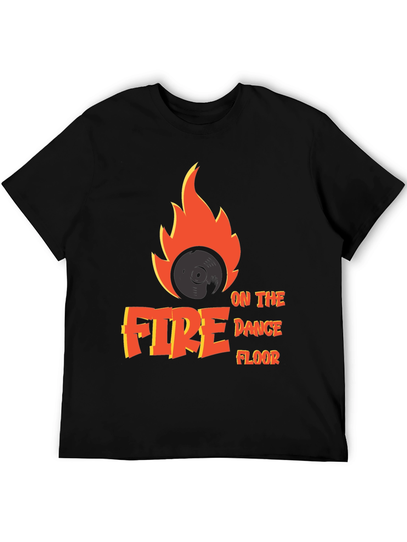 Black Fire on the Dance Floor T-Shirt - DJ Vinyl Flame Tee view 5