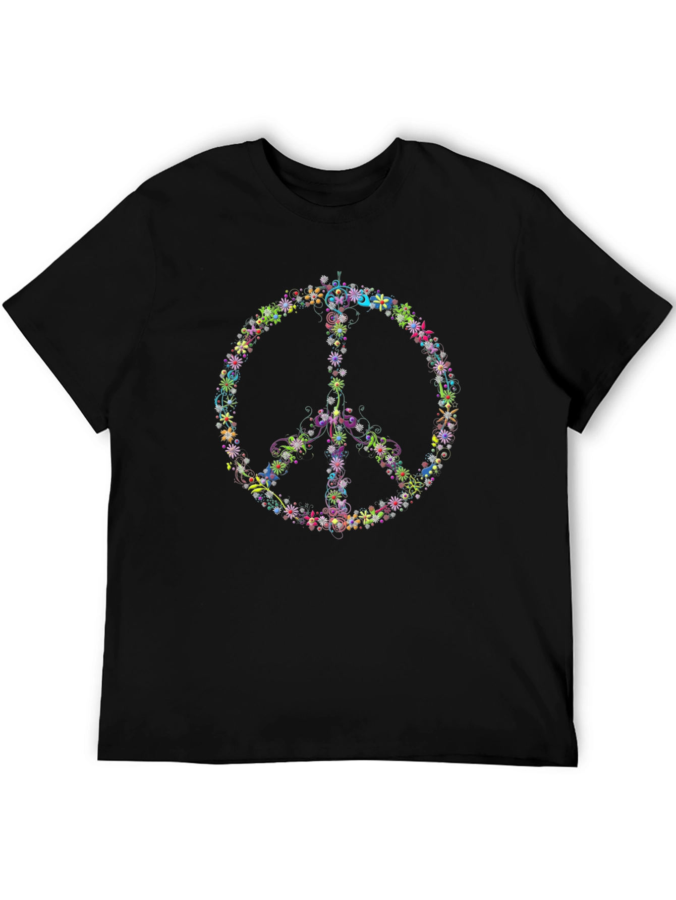 Black Floral Peace Sign Black T-Shirt view 5