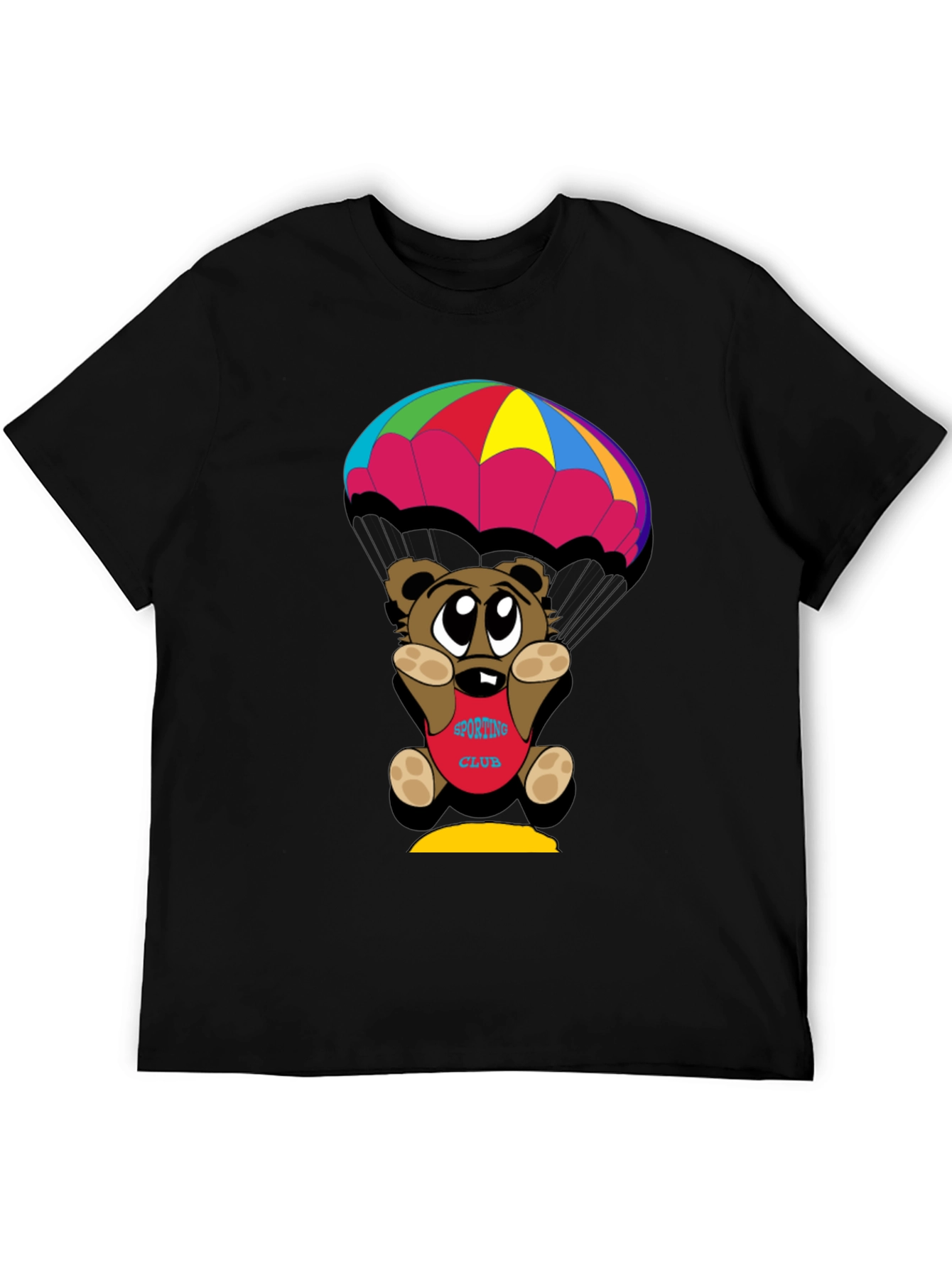 Black Cartoon Bear Parachute Black T-Shirt view 5