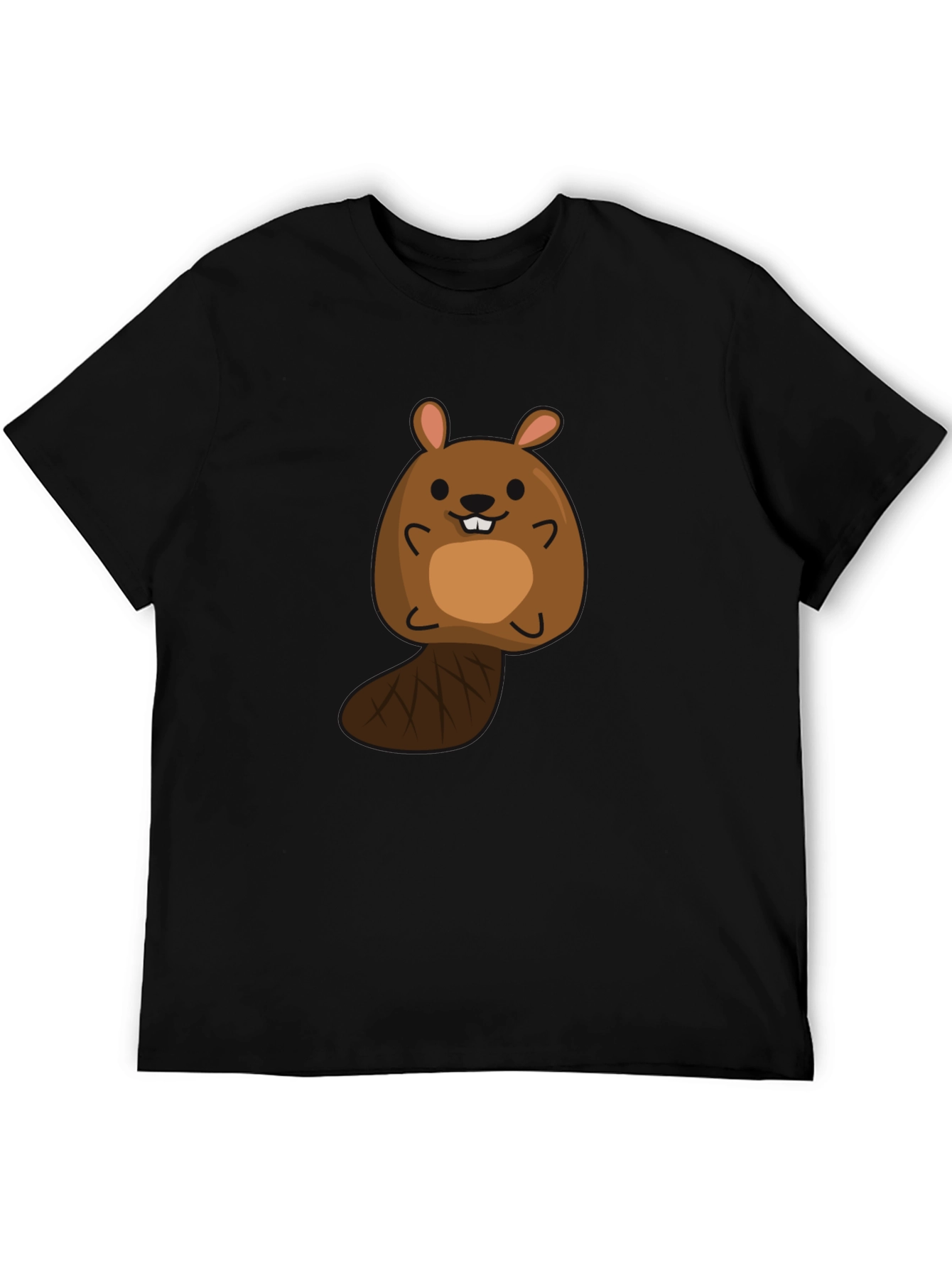 Black Cute Beaver Cartoon Black T-Shirt view 5