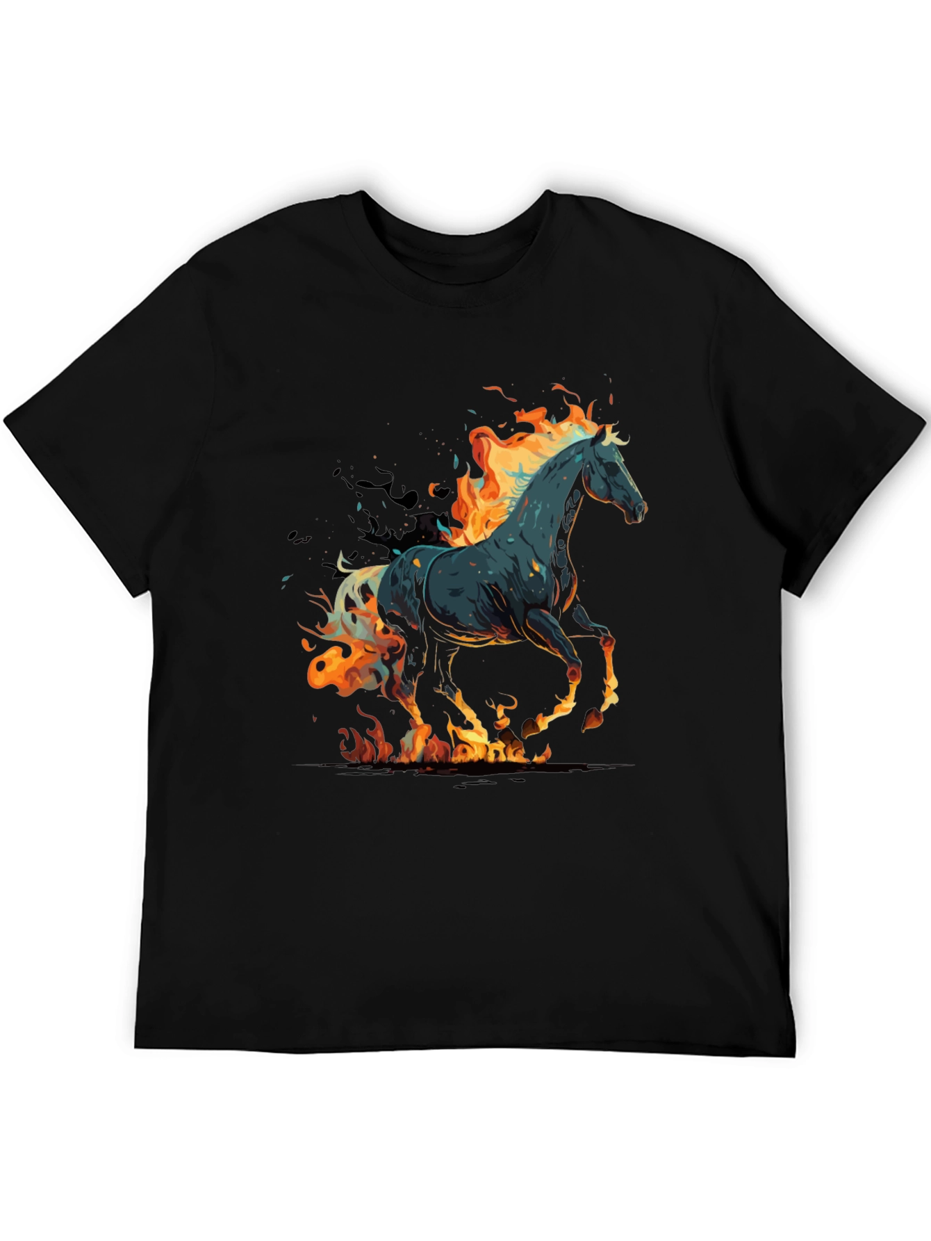 Flaming Horse Graphic Tee - Black Cotton Blend - 5