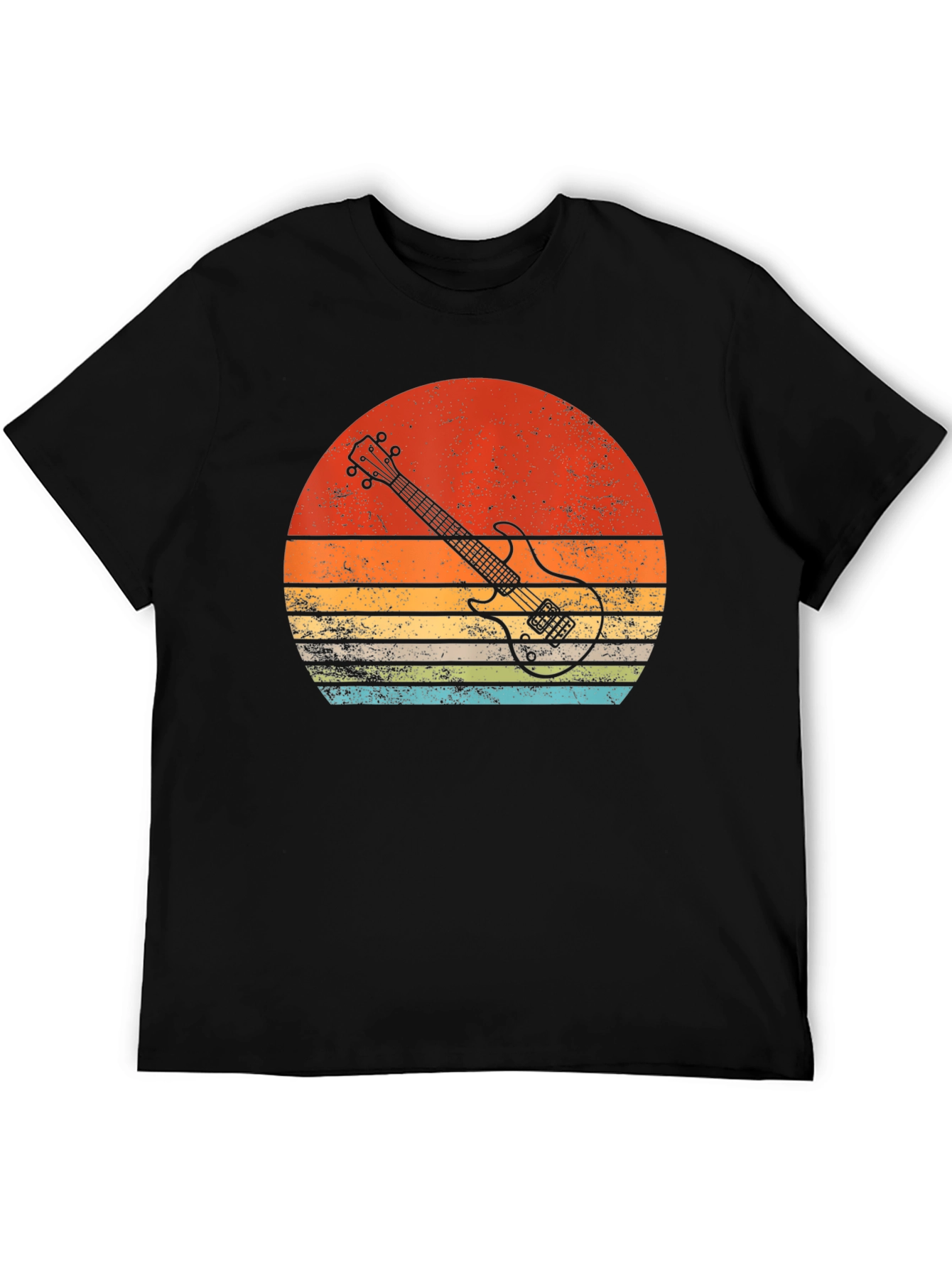 Black Retro Guitar Sunset Graphic Tee view 5