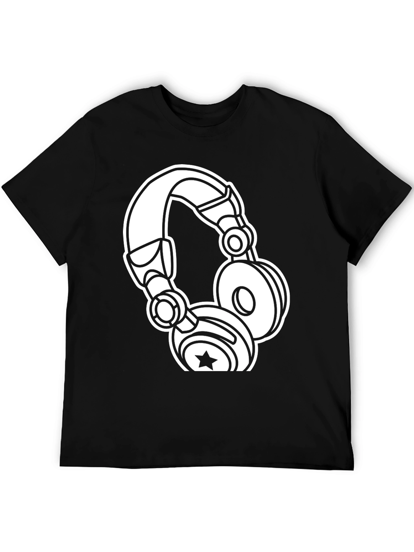 Black Graphic Tee: White Headphones on Black Cotton view 5