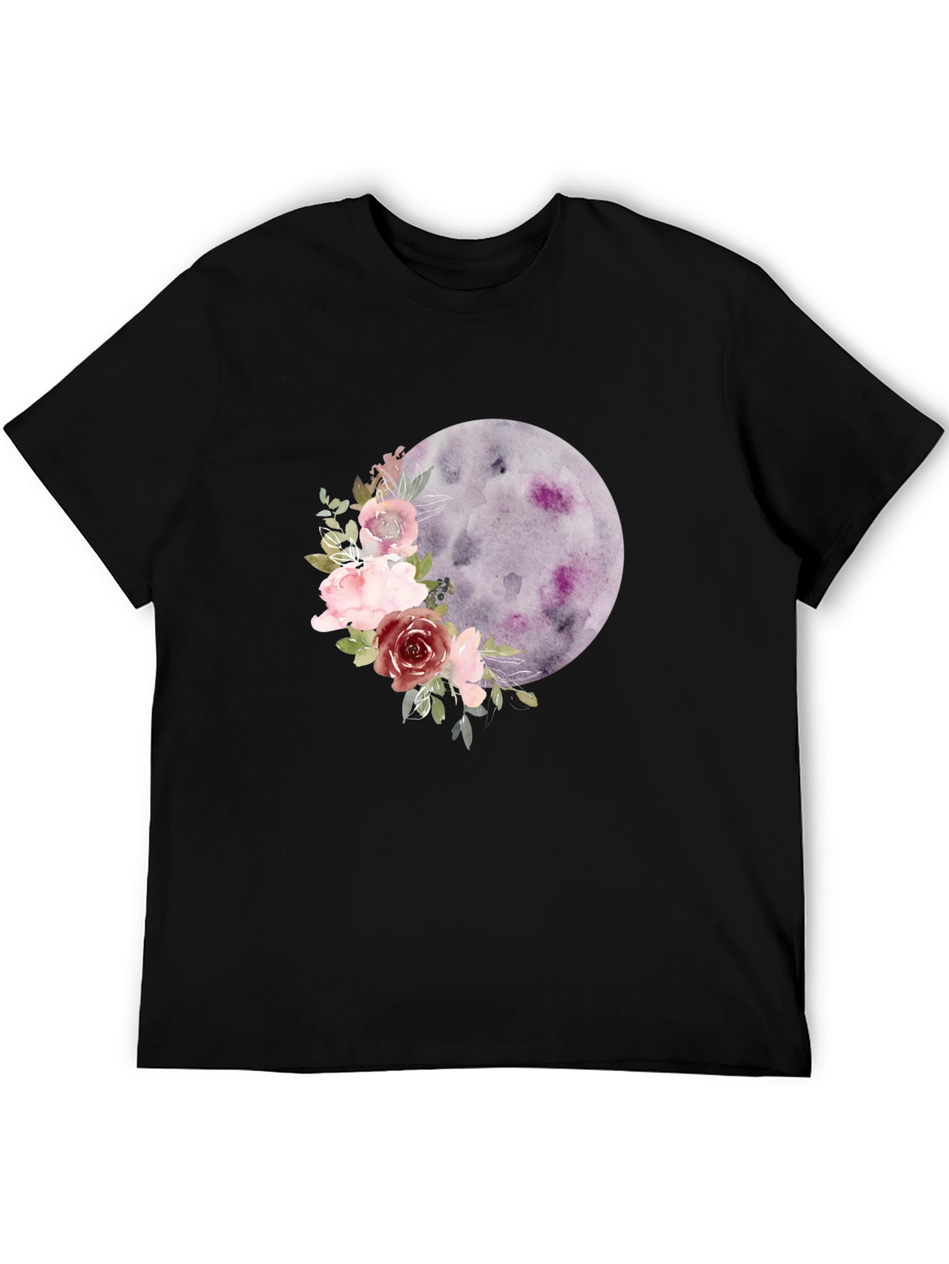 Black Floral Moon Graphic Tee - Black Casual T-Shirt view 5