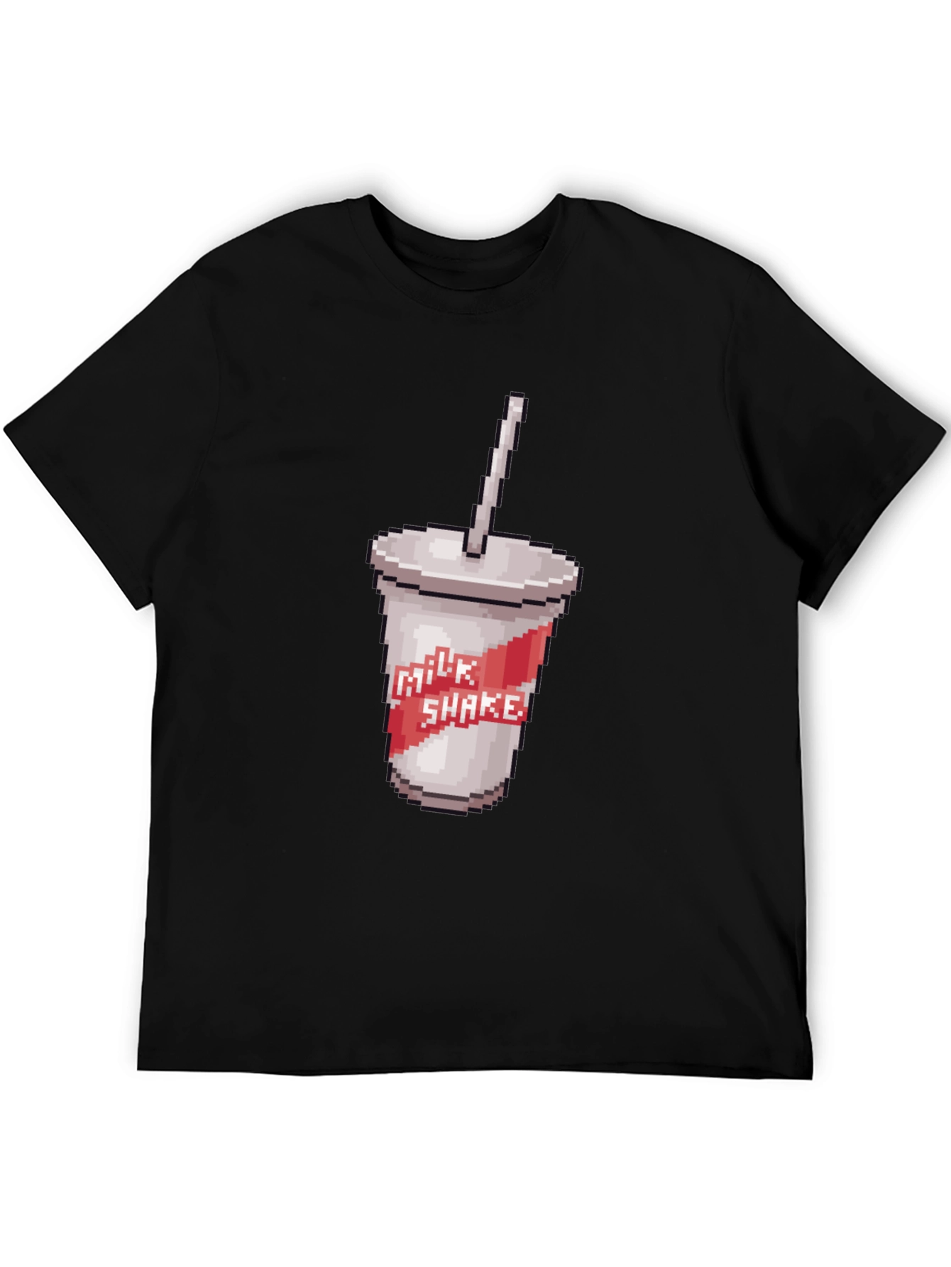 Black Retro Pixel Milkshake T-Shirt - Classic Black Tee view 5