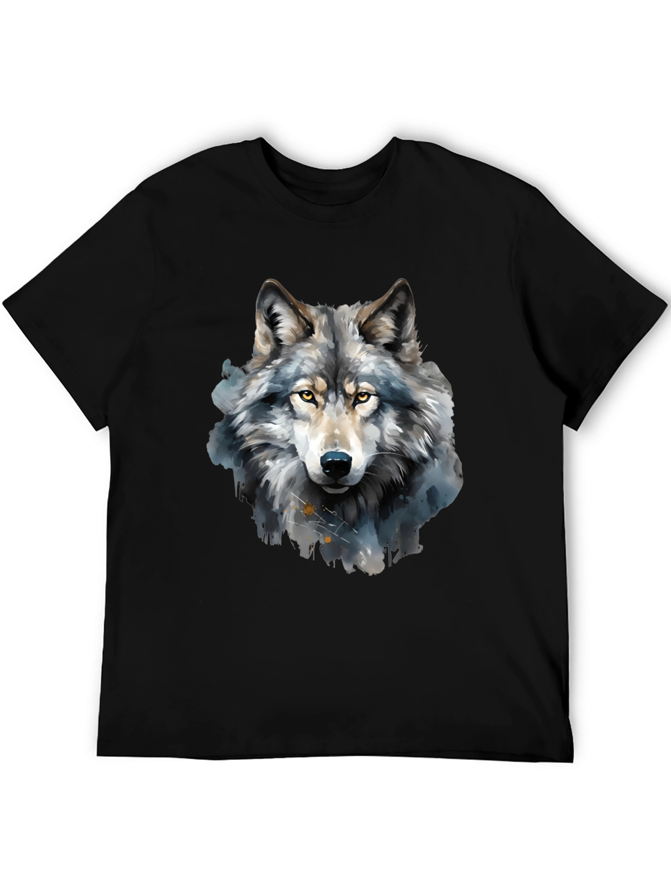 Black Watercolor Wolf Graphic Tee - Men's Black T-Shirt view 5