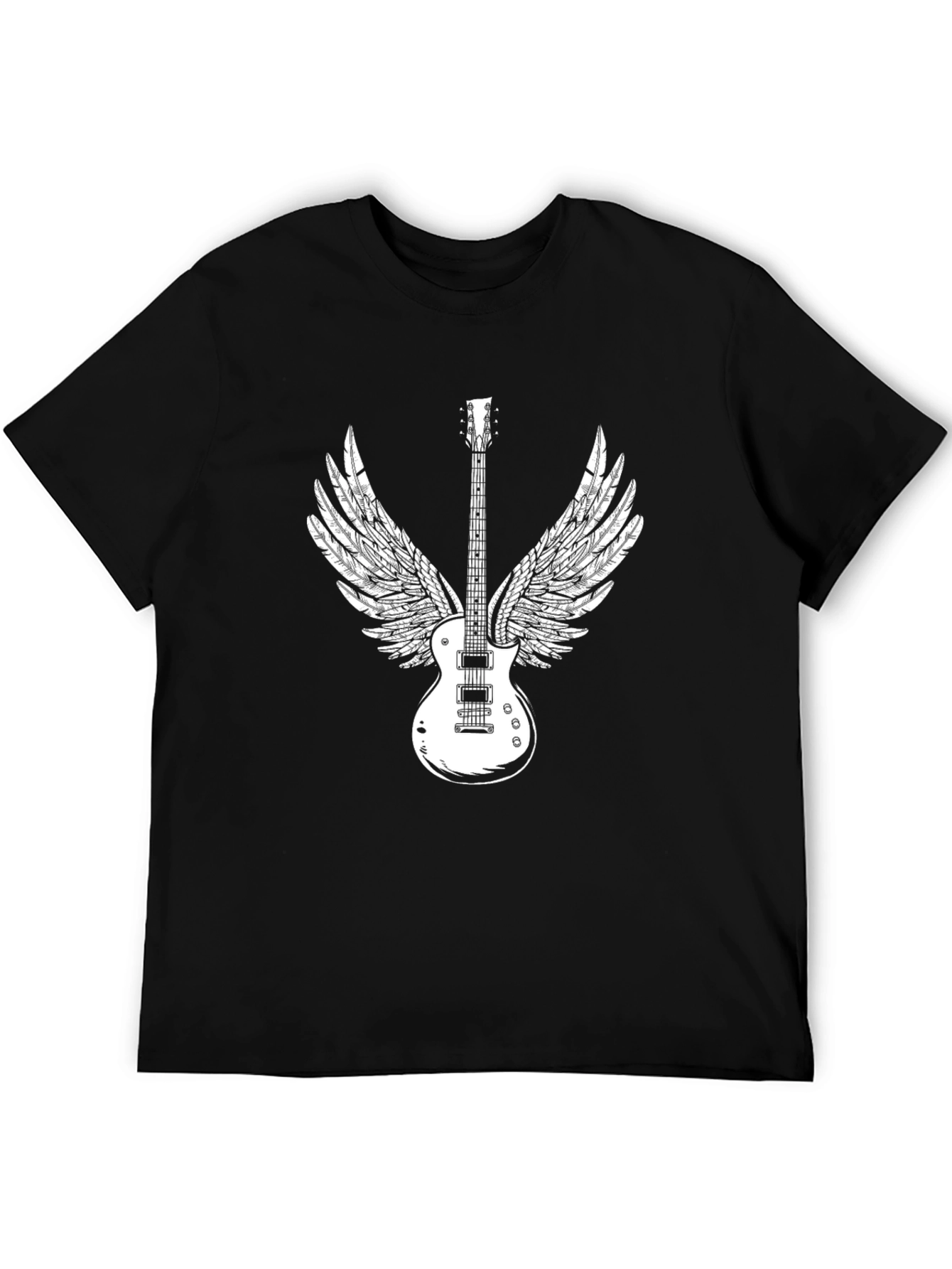 Black Winged Guitar Graphic Tee - Black Cotton Casual T-Shirt view 5