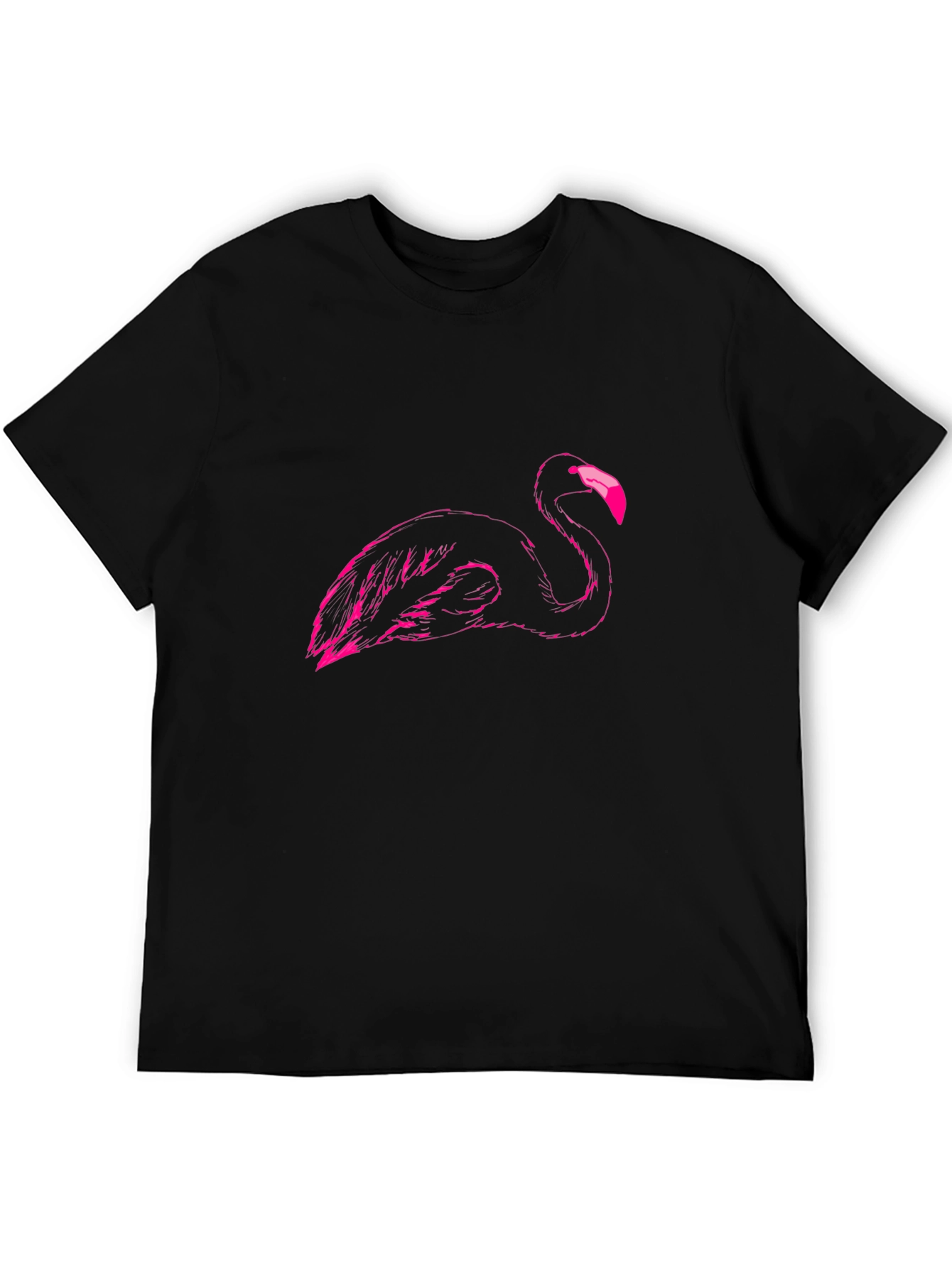 Black Men's Black T-Shirt with Pink Flamingo Graphic view 5