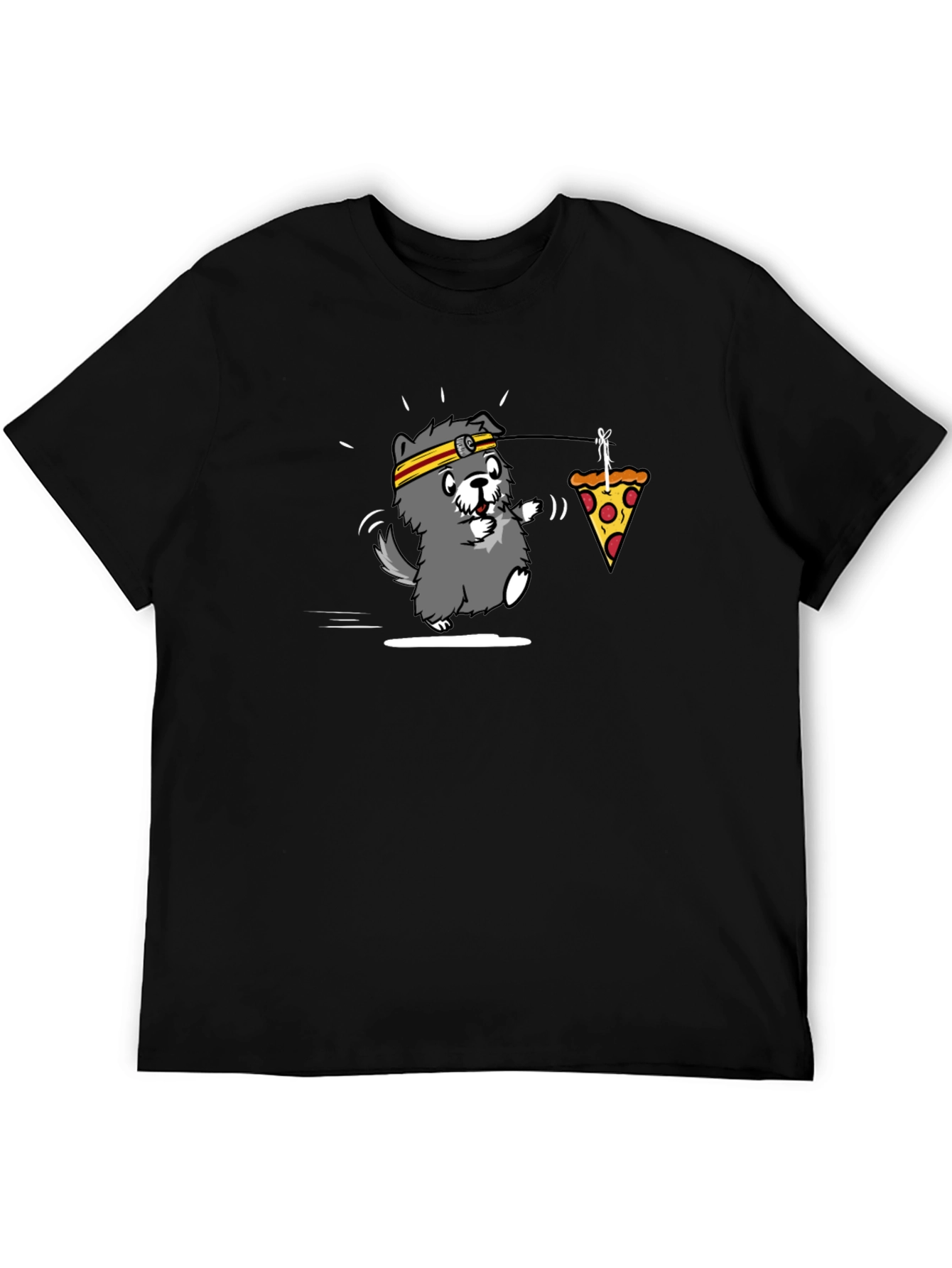 Black Dog Chasing Pizza T-Shirt view 5