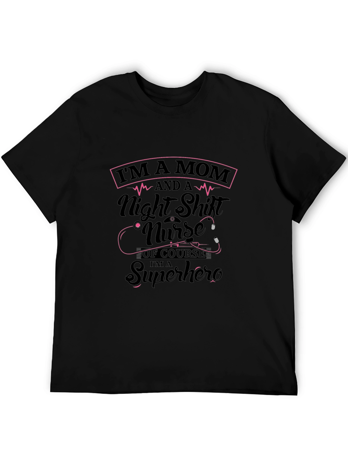 Black Mom Night Shift Nurse Superhero Black T-Shirt view 5