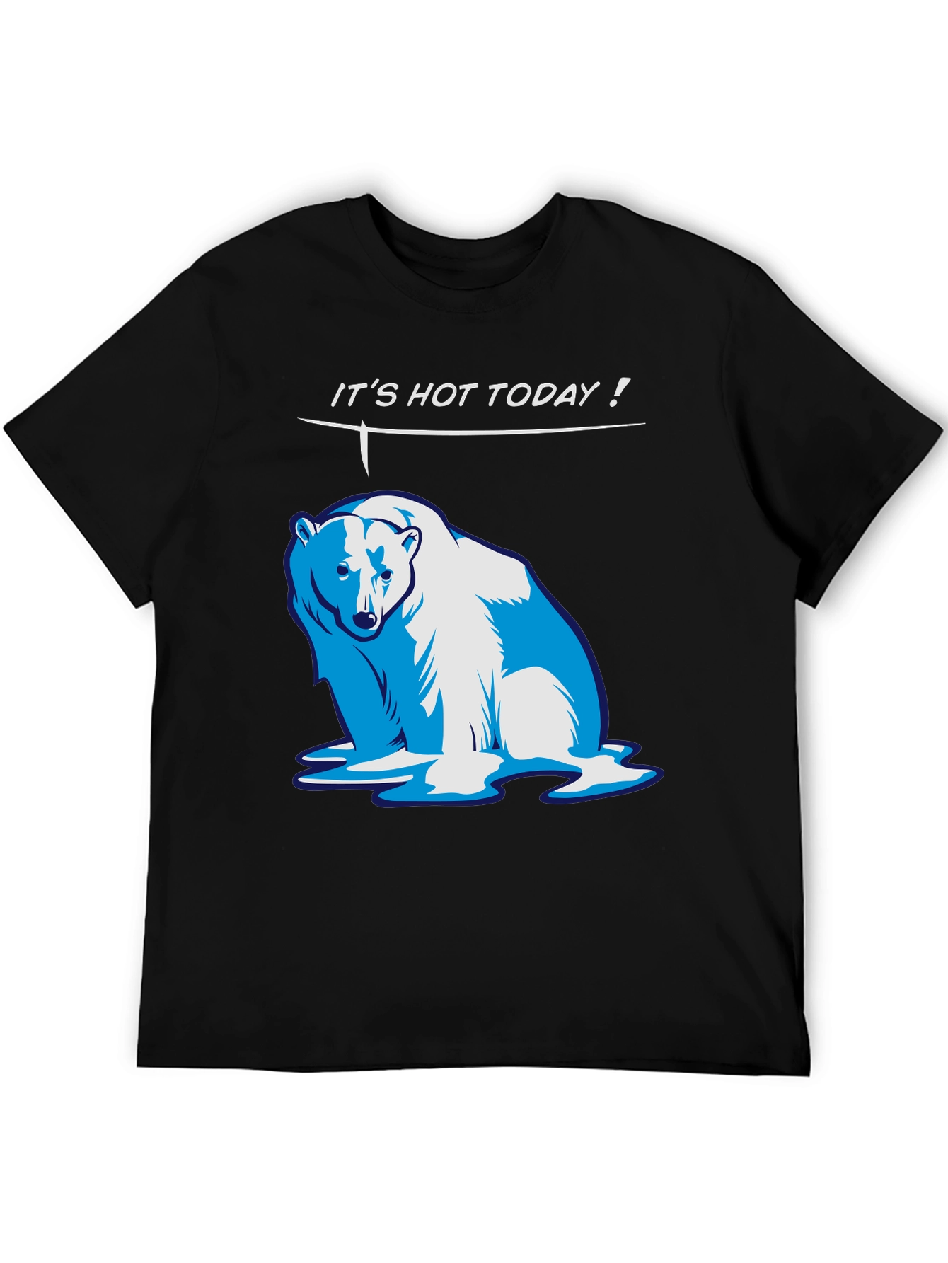 Black Funny "It's Hot Today!" Polar Bear Graphic T-Shirt view 5