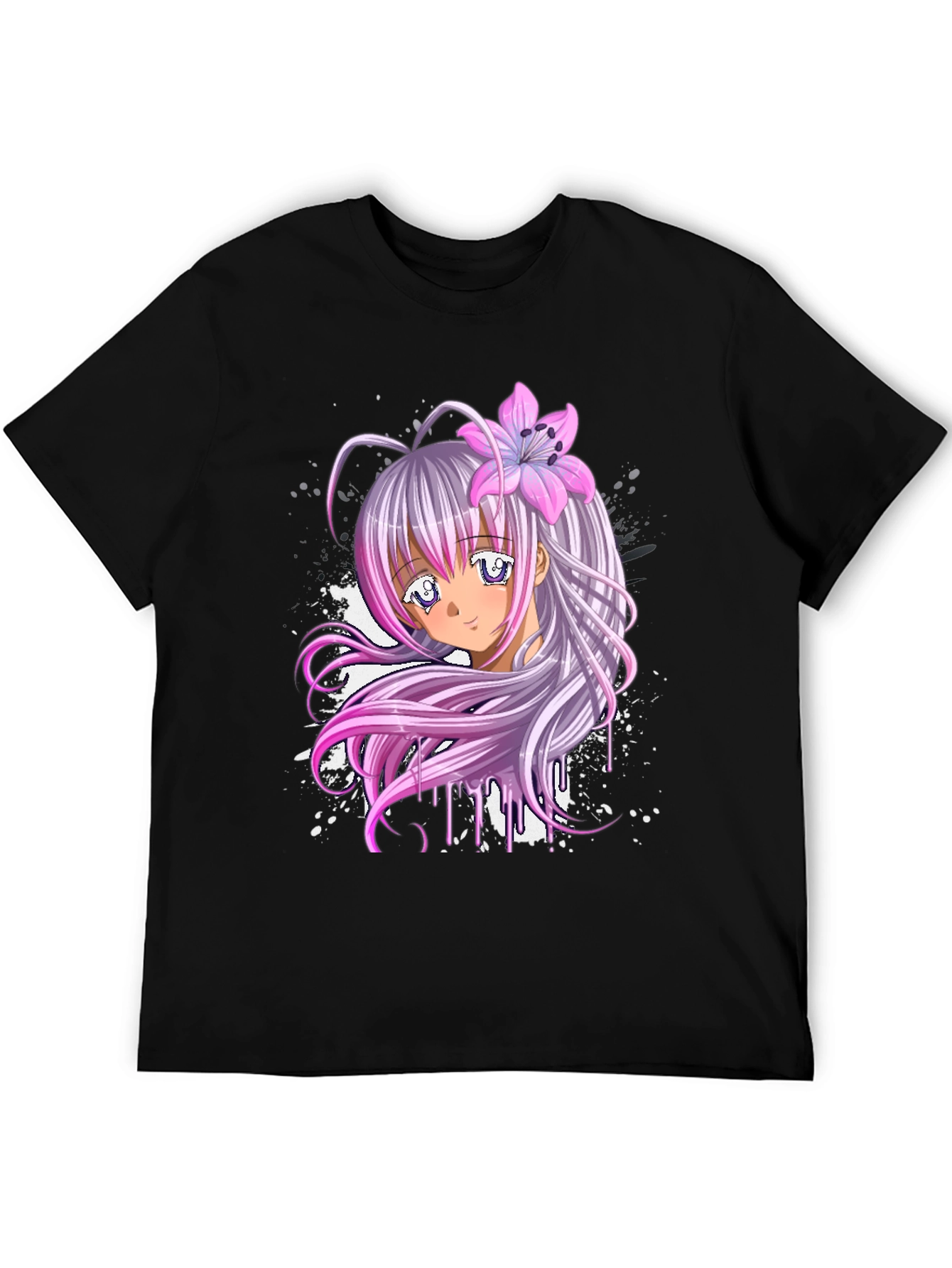 Black Anime Girl Graphic Black T-Shirt view 5