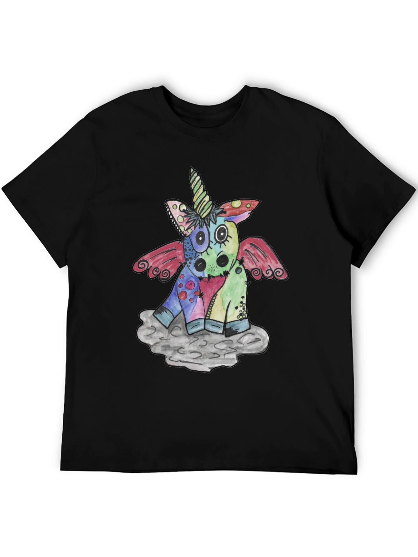 Black Whimsical Unicorn Graphic T-Shirt - Unique Design view 5