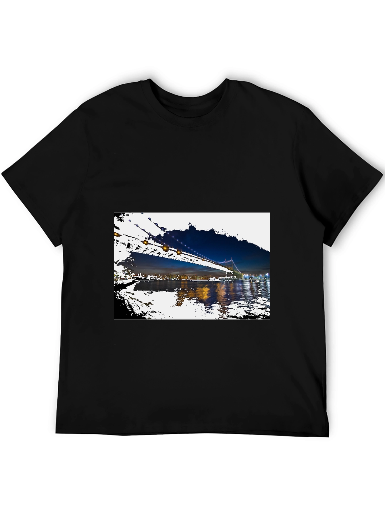 Black Night Bridge Print Black T-Shirt view 5