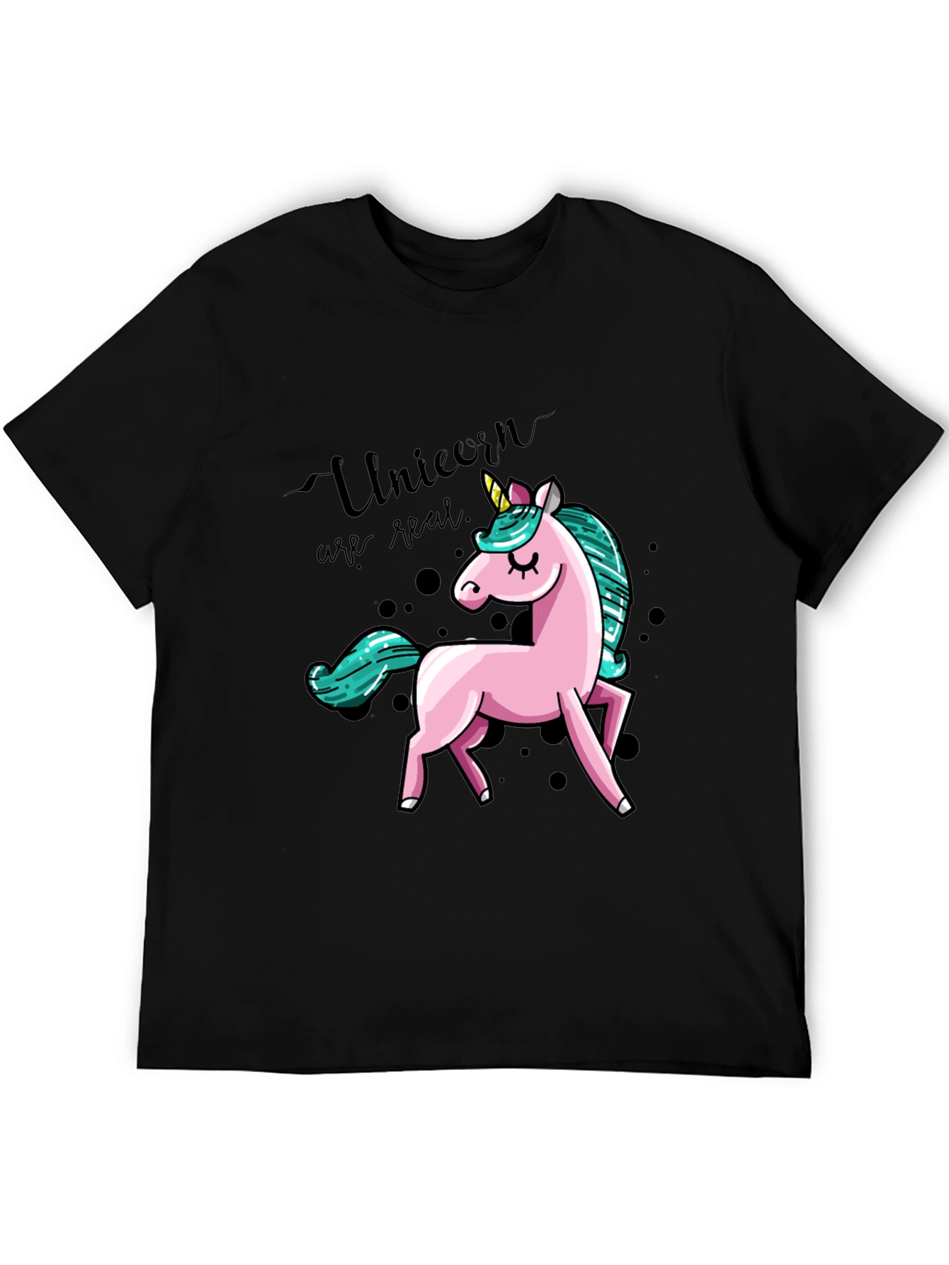 Unicorn Graphic Print T-Shirt - Black - 5