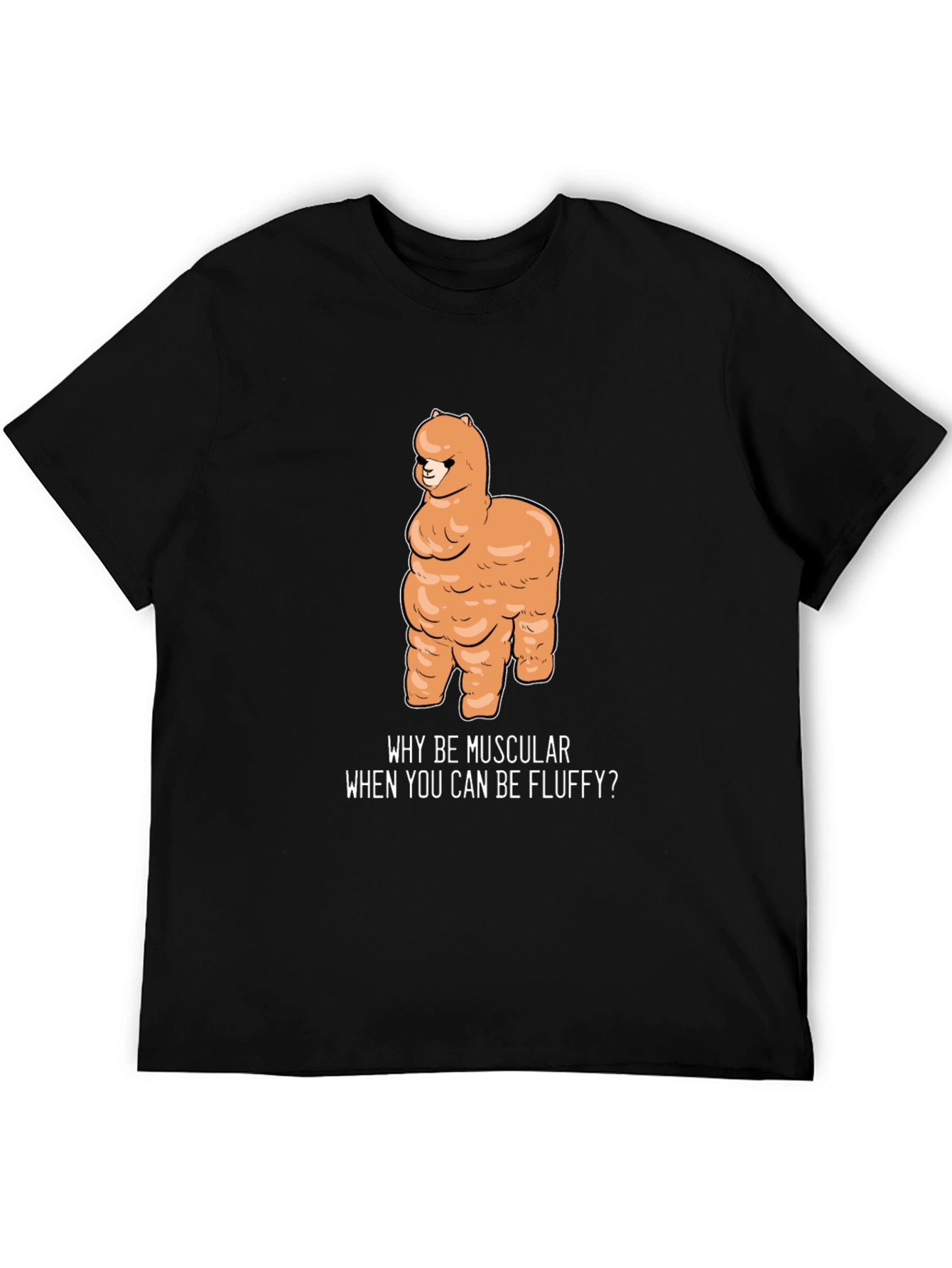 Black Fluffy Alpaca T-Shirt - Why Be Muscular? view 5