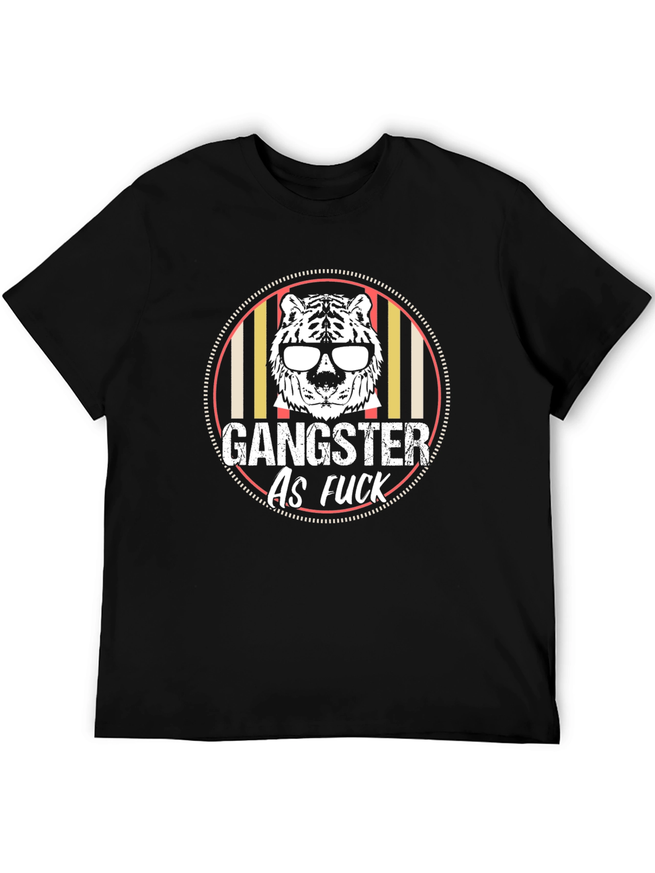 Black Gangster Tiger Graphic Tee - Black Crew Neck T-Shirt view 5