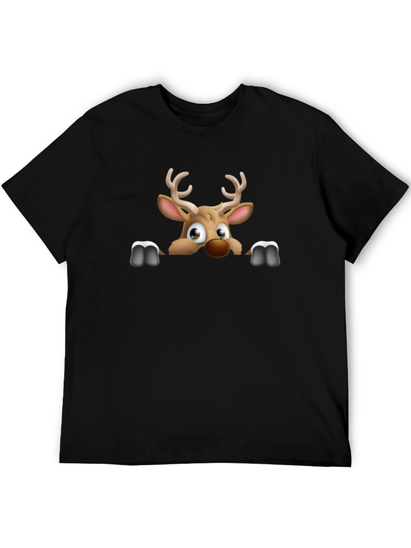 Black Reindeer Peek-a-Boo Graphic T-Shirt - Black Cotton Blend view 5