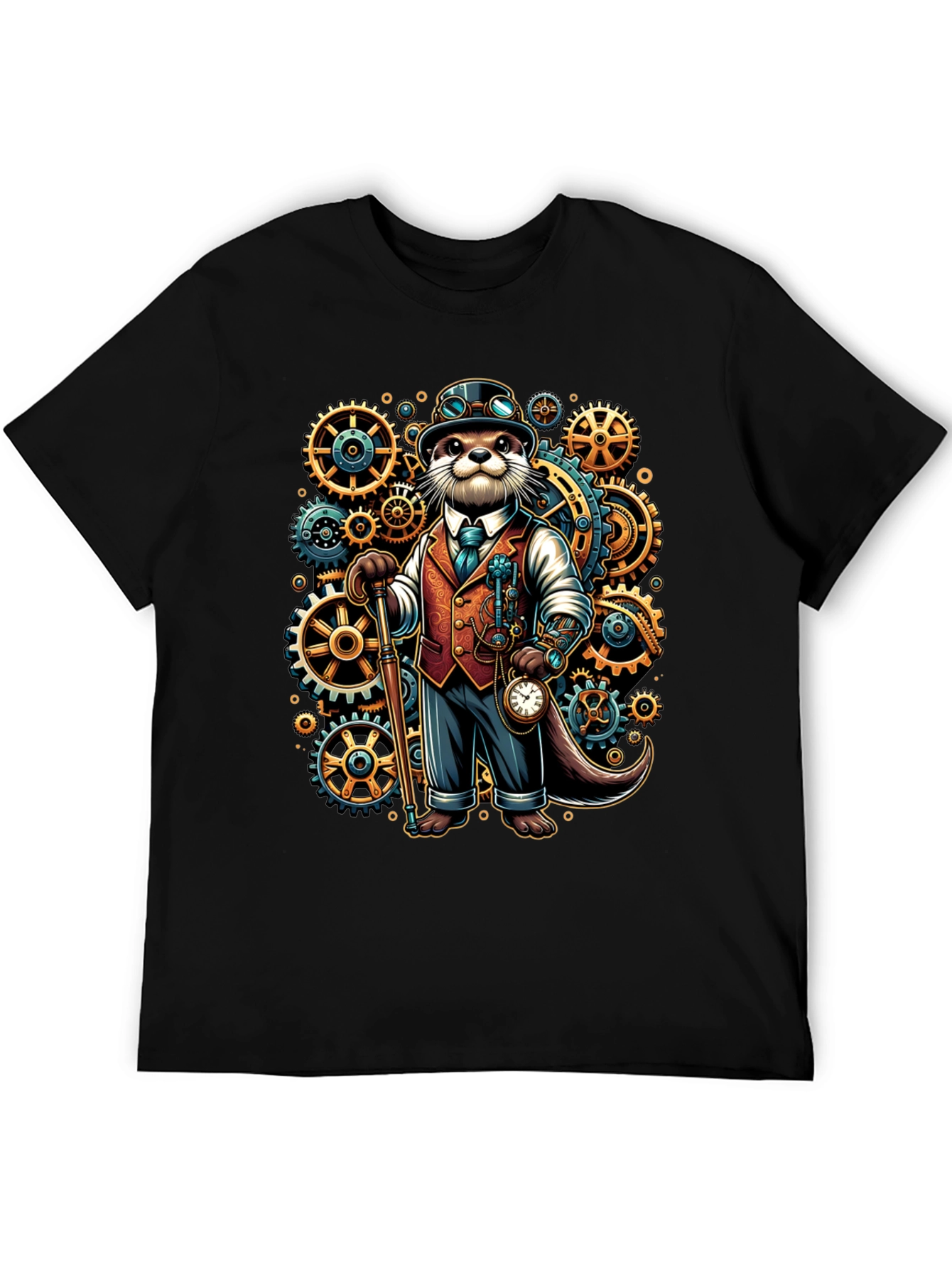 Black Steampunk Otter Graphic Tee view 5