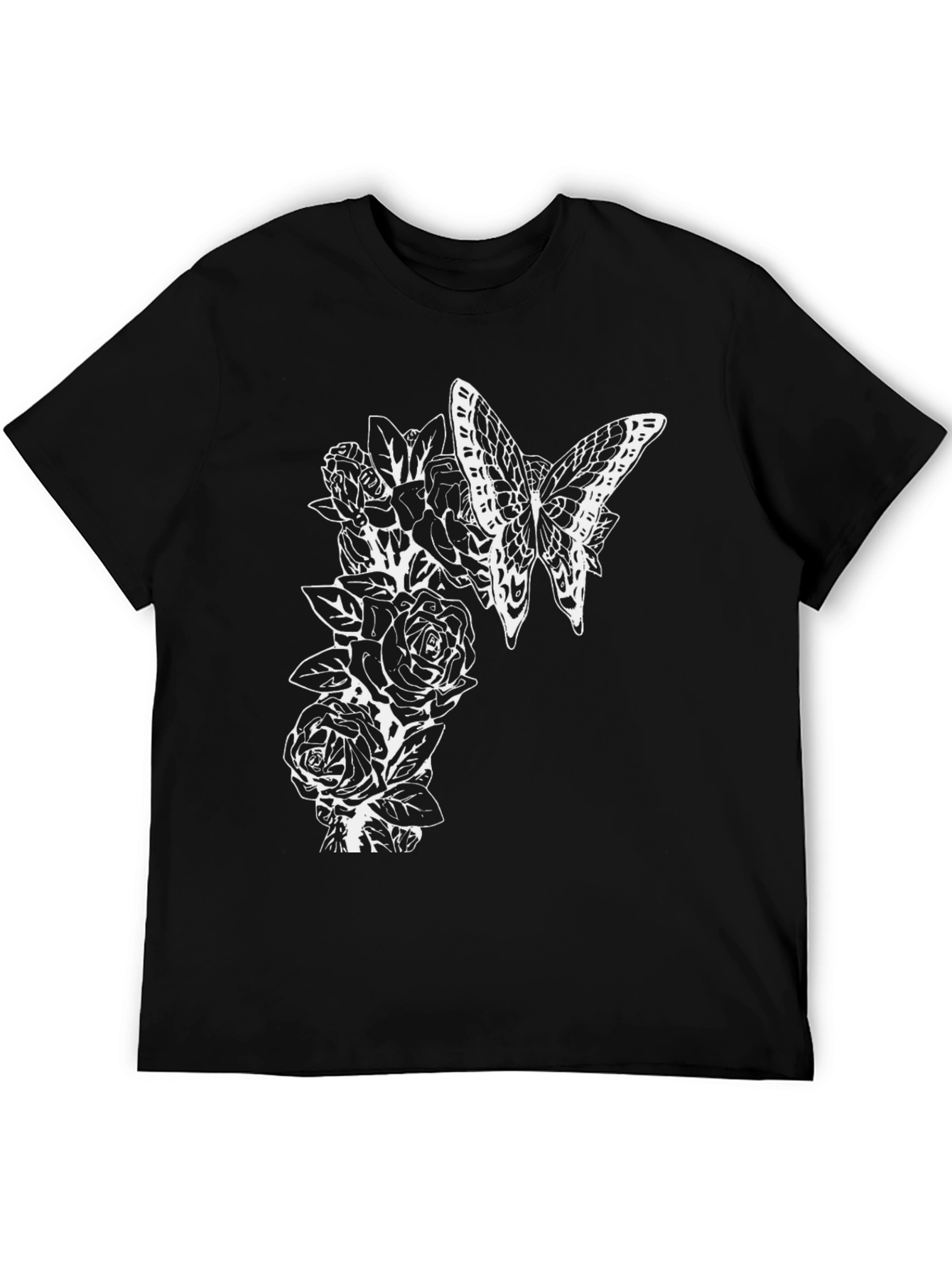 Black Butterfly and Roses Graphic T-Shirt - Men's Black Tee view 5