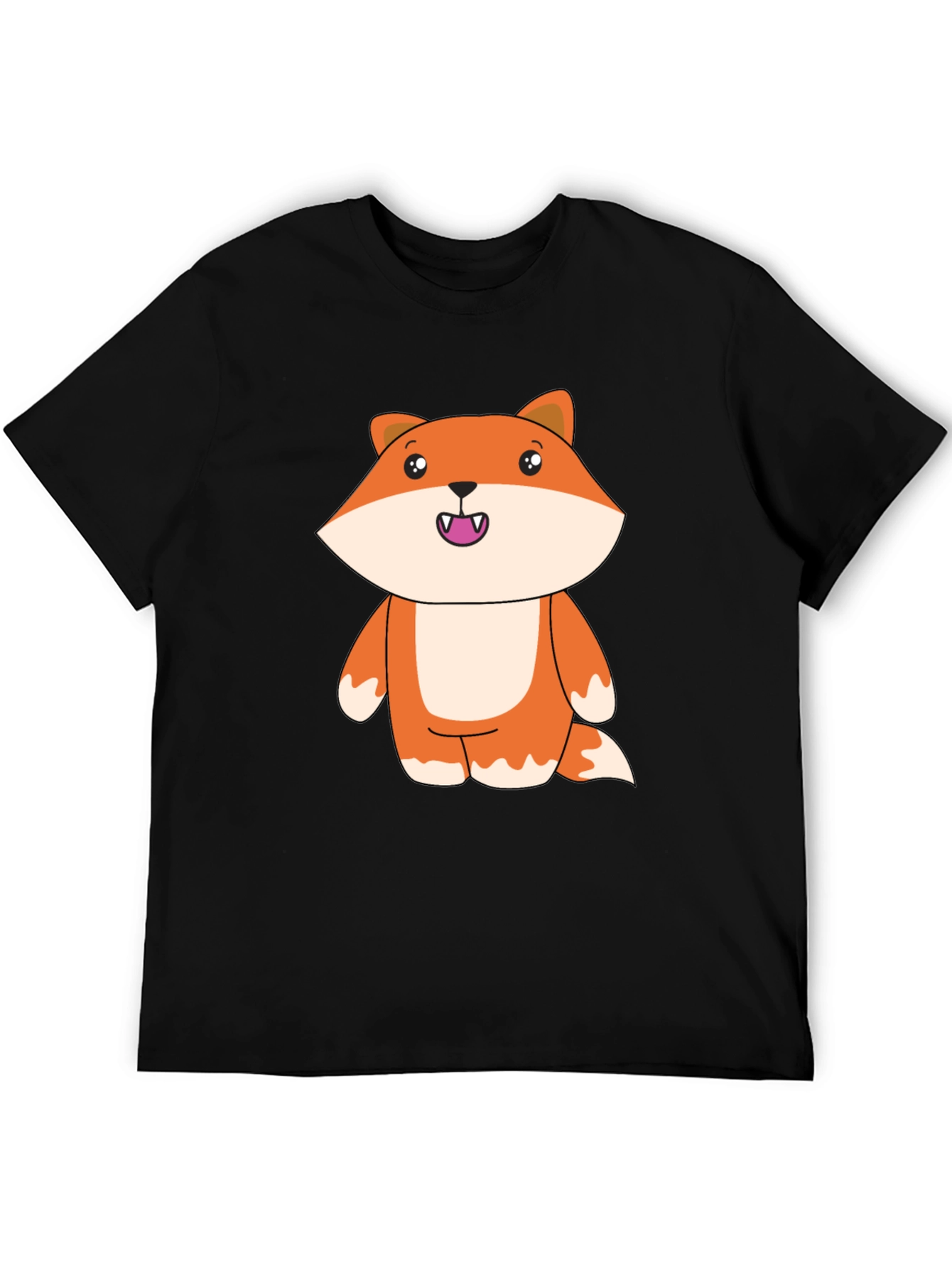 Black Cute Cartoon Fox Black T-Shirt view 5