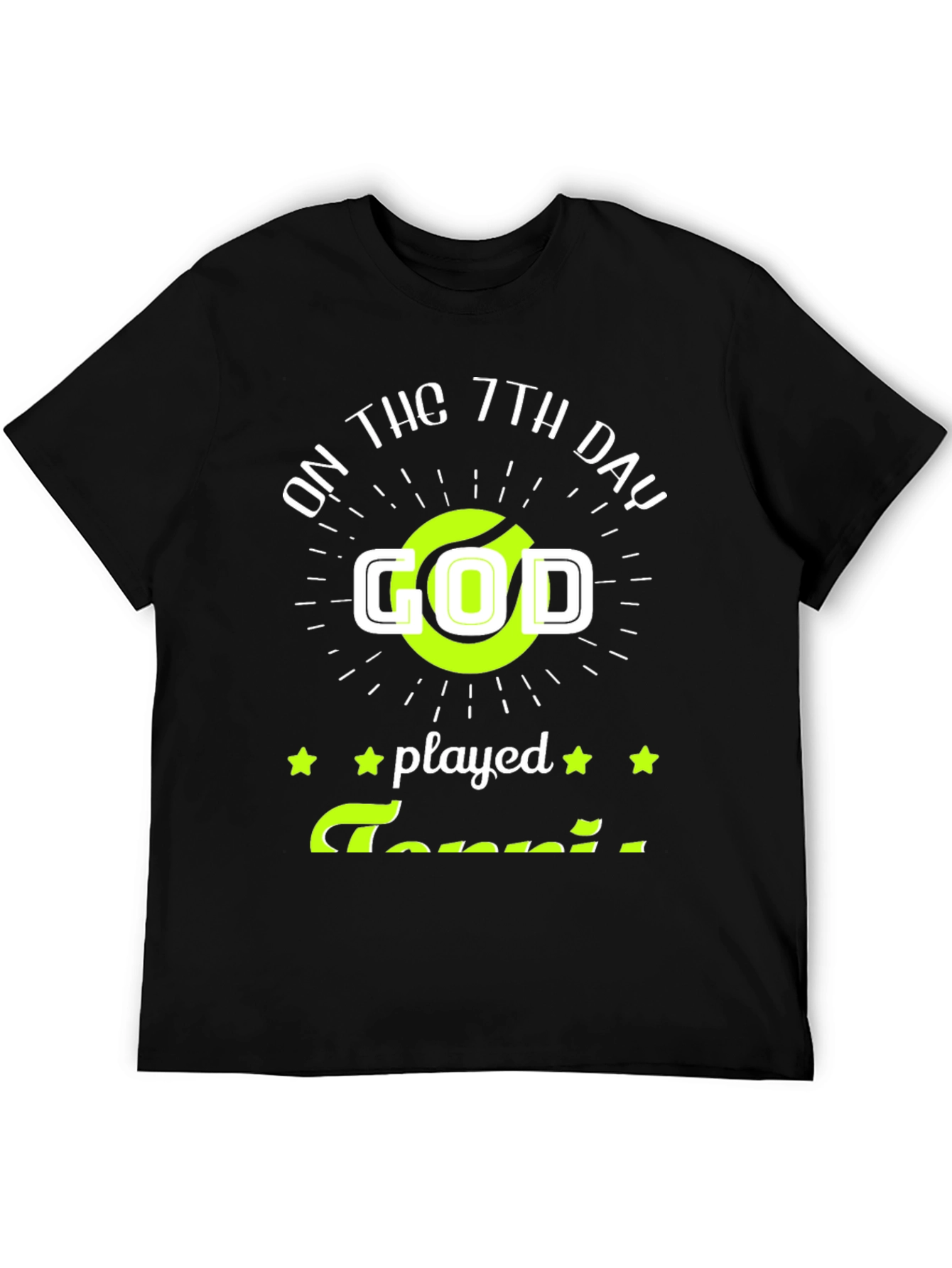 Black Funny Tennis God T-Shirt, On the 7th Day God Played Tennis Tee view 5