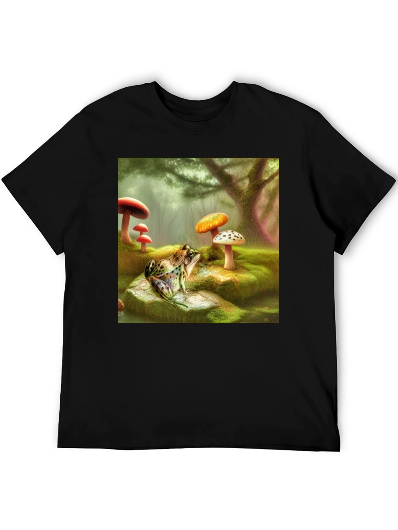 Black Frog & Mushroom Forest Graphic T-Shirt view 5