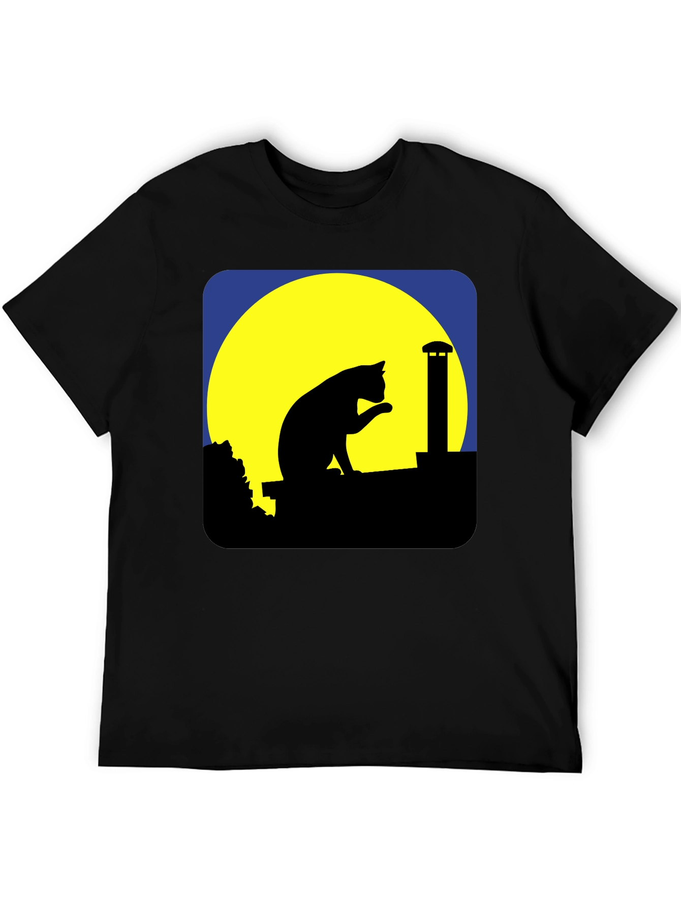 Black Cat On Rooftop Silhouette Graphic Tee - Black view 5