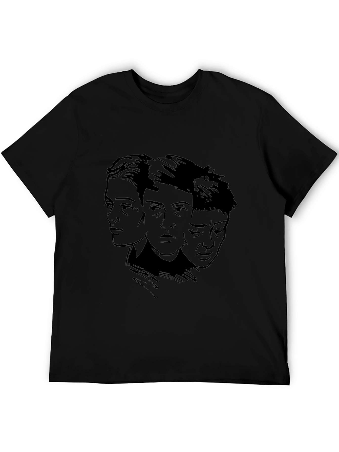 Black Three Faces Graphic Black T-Shirt view 5