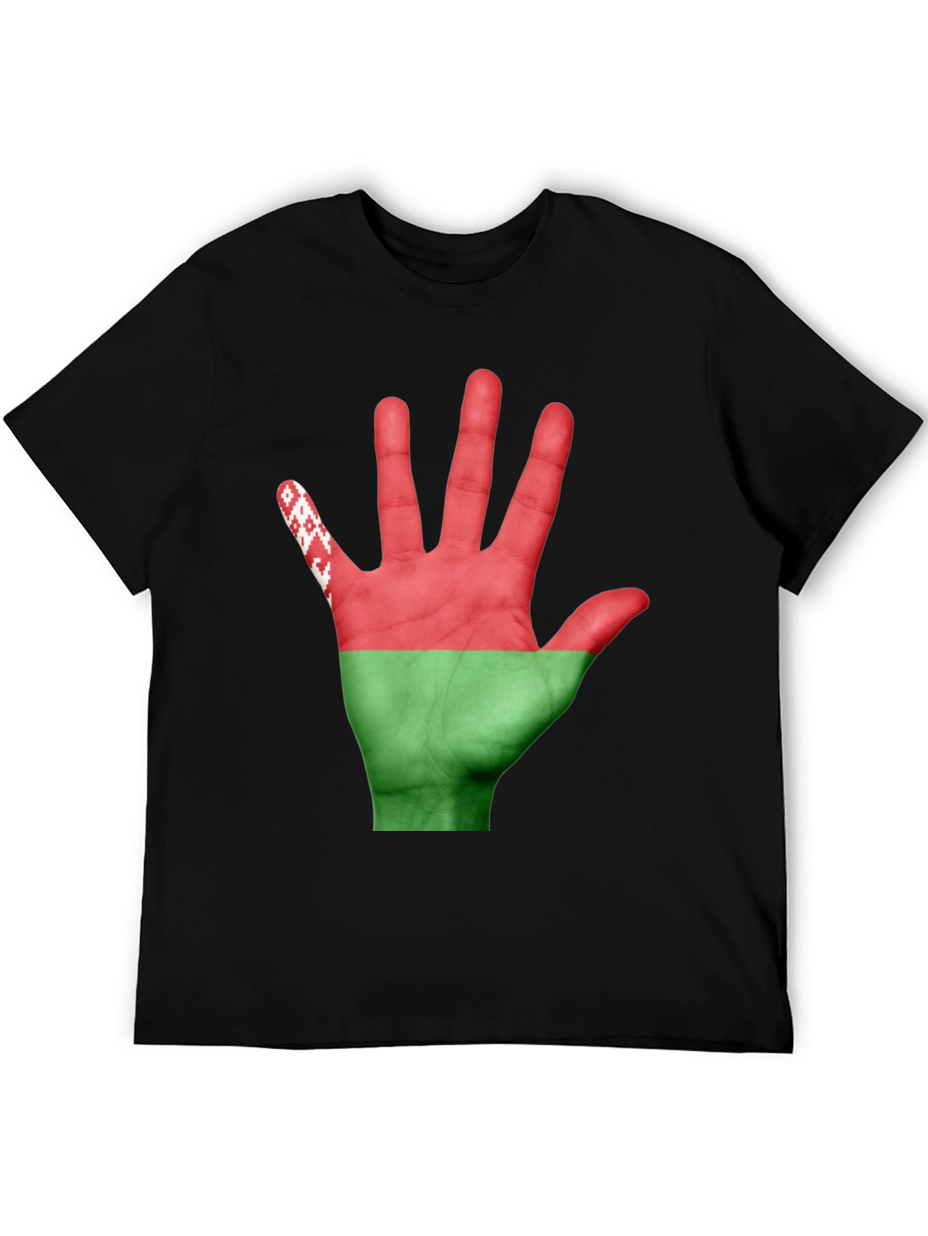 Black Belarus Flag Hand Print Black T-Shirt view 5