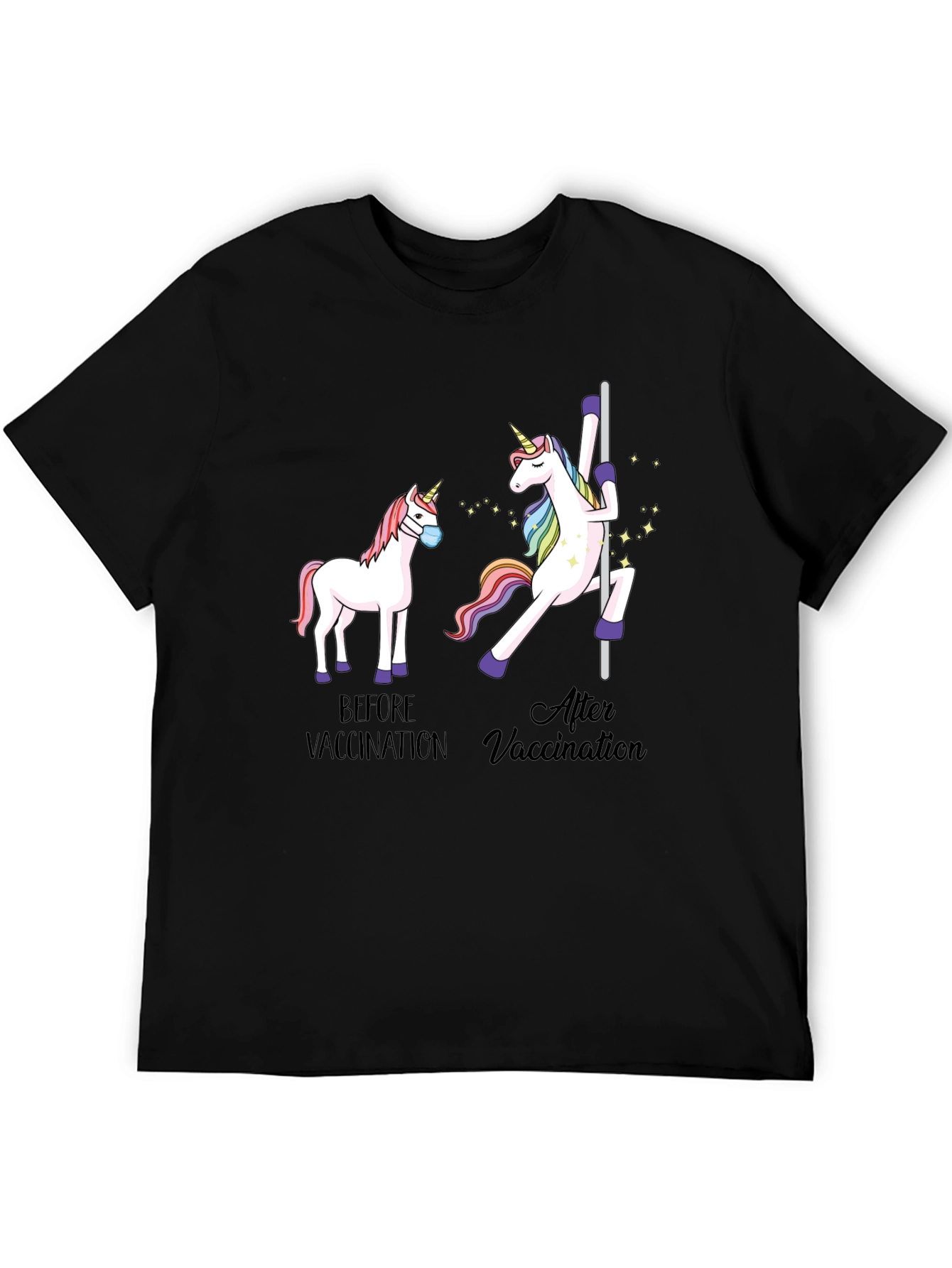 Black Vaccinated Unicorn Graphic Tee - Funny Health T-Shirt view 5