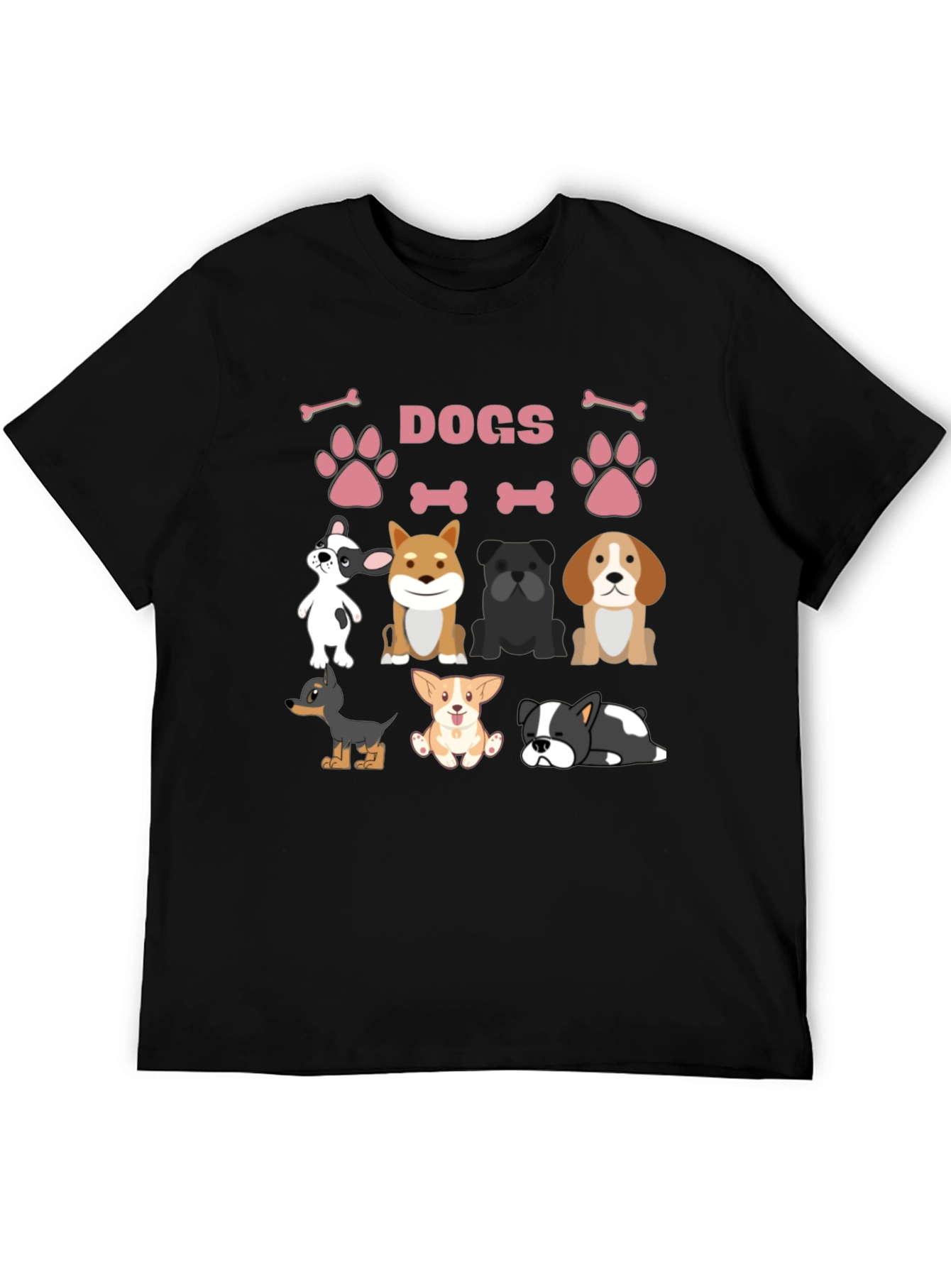 Black Cute Dogs Graphic Print T-Shirt view 5