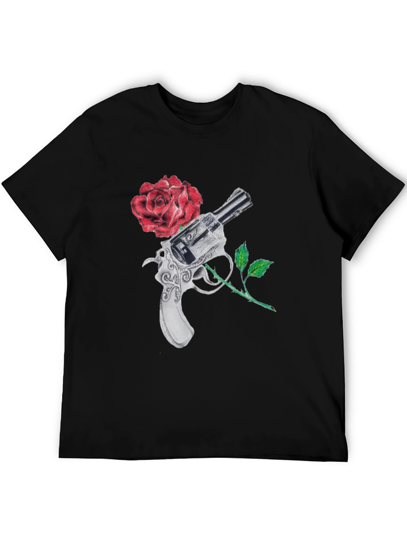 Black Gun and Rose Graphic Black T-Shirt view 5