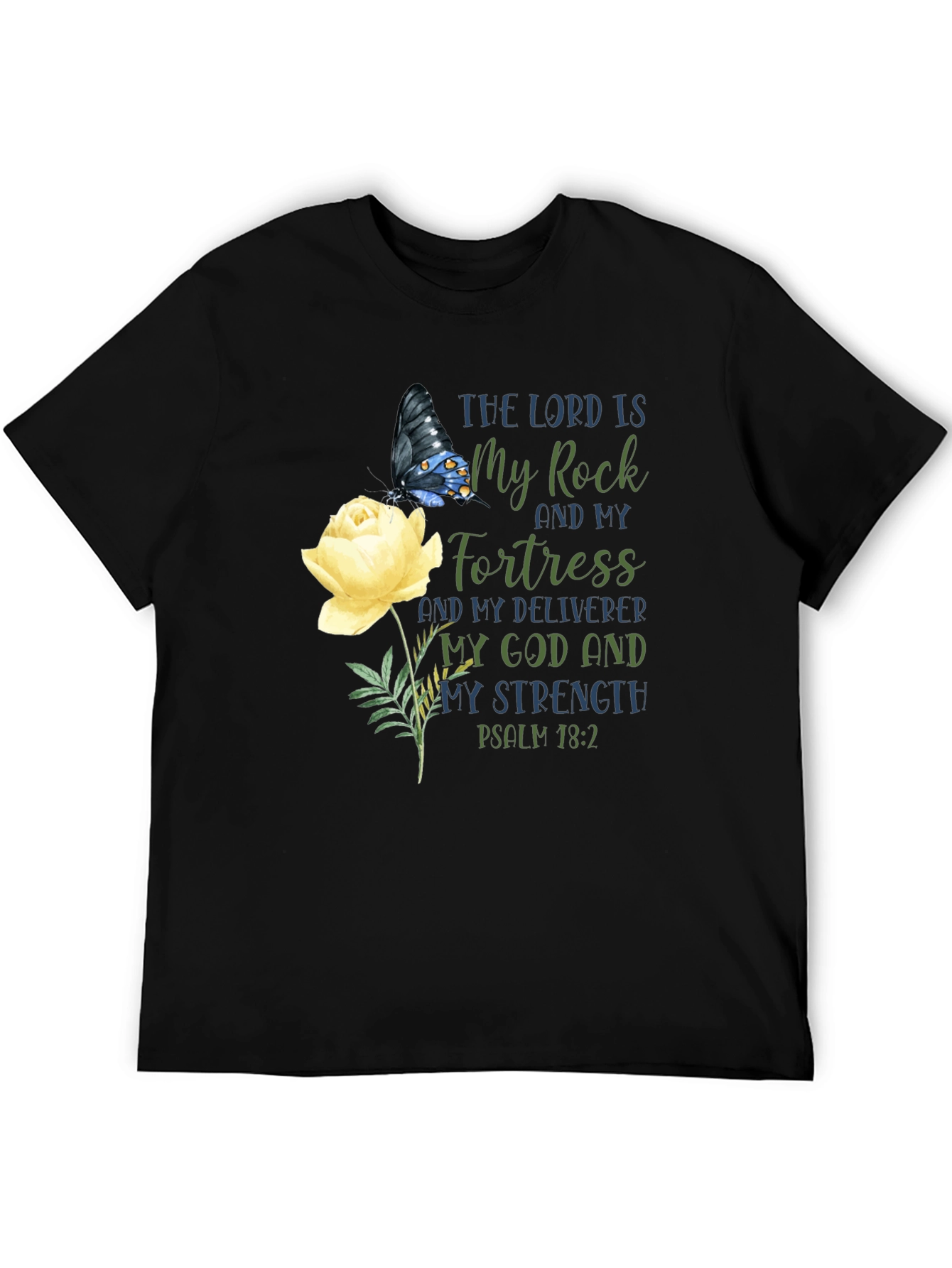 The Lord Is My Rock T-Shirt, Butterfly & Rose Design - 5