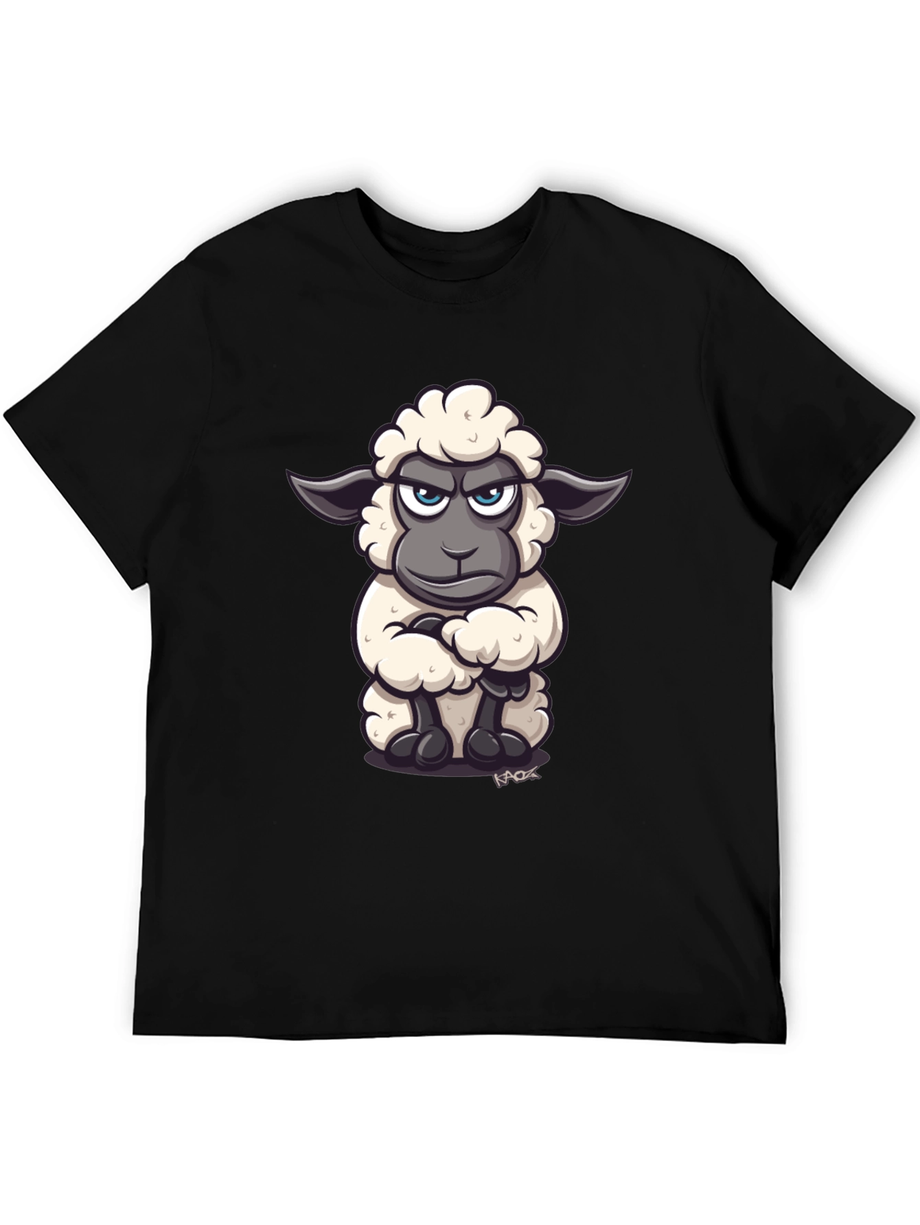 Black Grumpy Sheep Graphic Tee - Unique Cartoon Design view 5