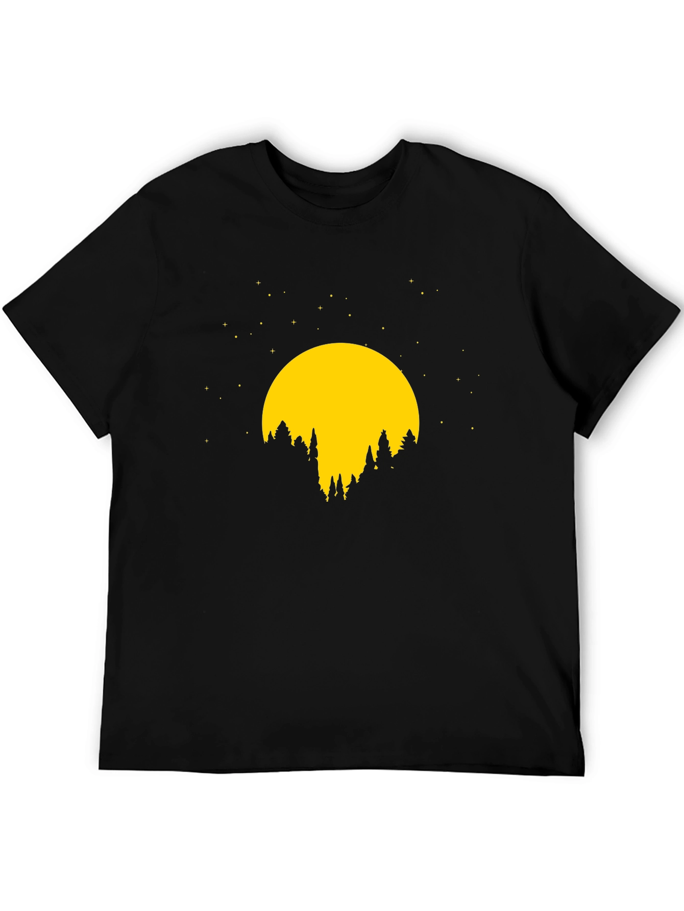 Black Night Forest Graphic Tee - Black Cotton T-Shirt view 5